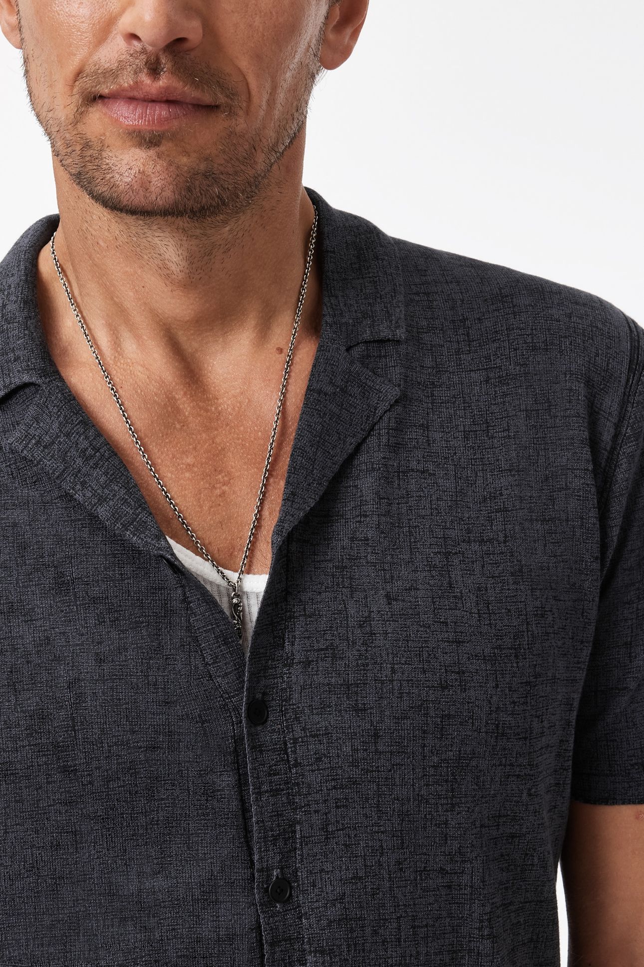 NAYEEM SS ETCHING PRINTEDCAMP COLLAR CHARCOAL HTR 3
