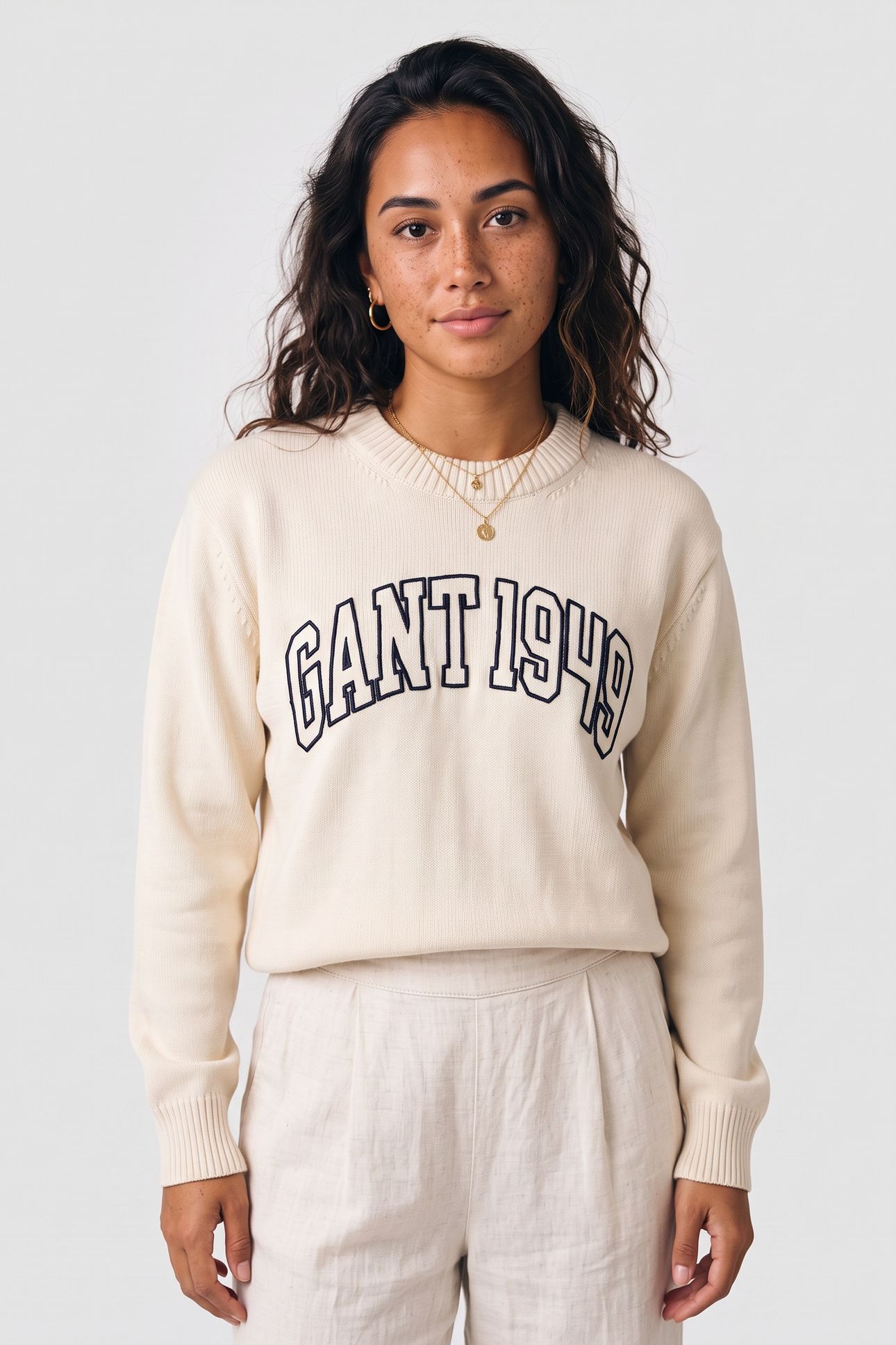 GRAPHIC COTTON C-NECK CREAM 1