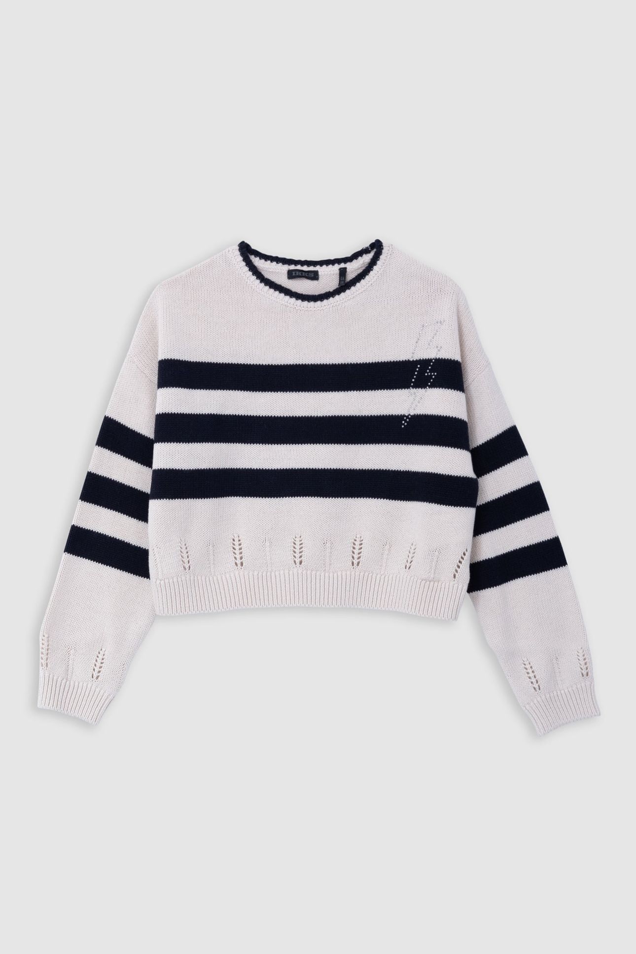 GIRL’S ORGANIC SAILOR-STRIPE SWEATER, DIAMANTE LIGHTNING 1
