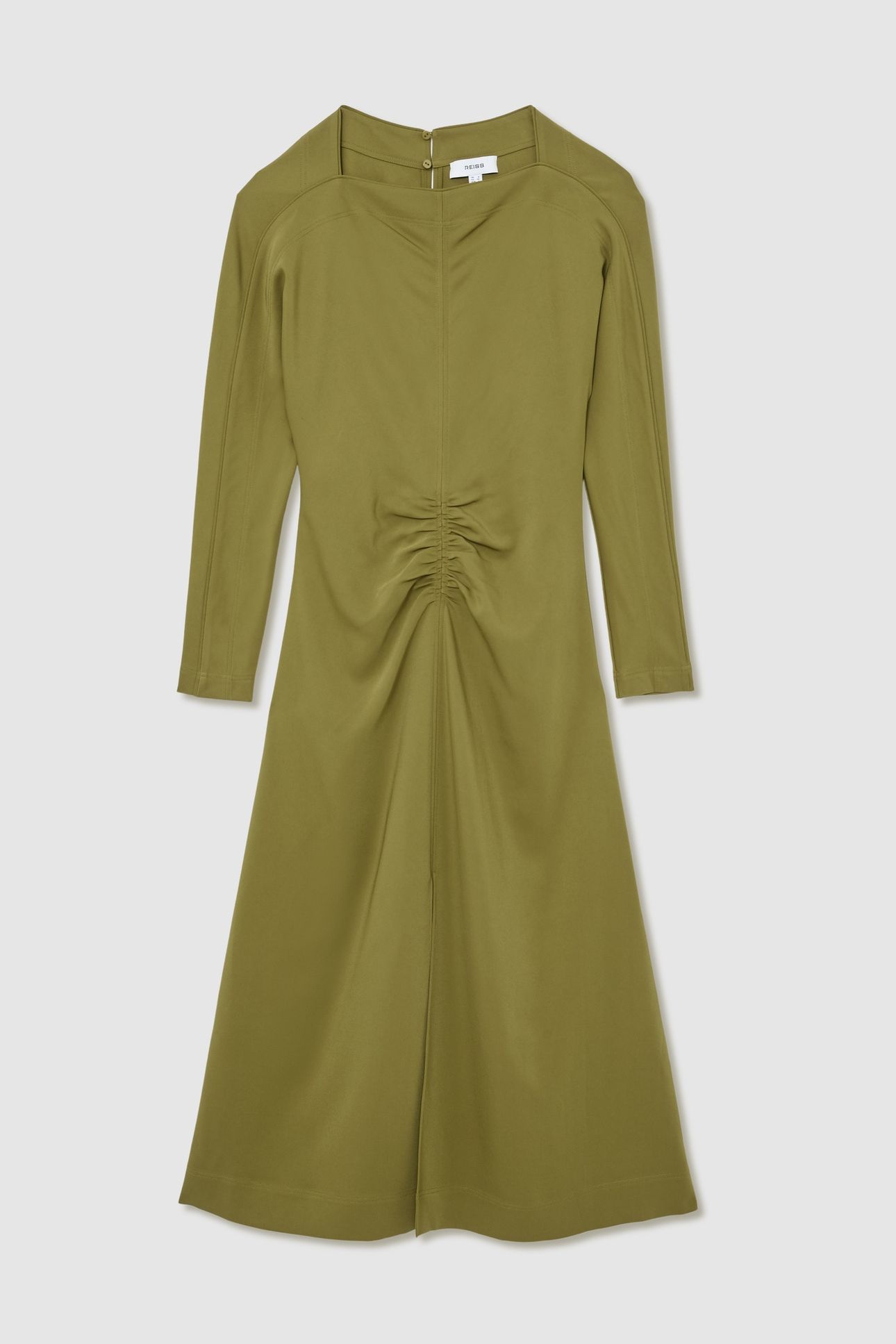 RUCHED LONGSLEEVE MIDI DRESS CHARTREUSE GREEN 3