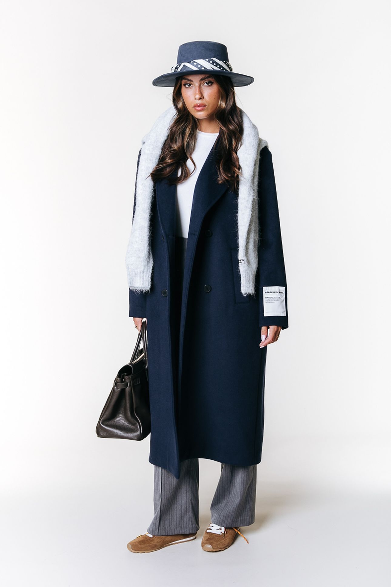 ZANIA DOUBLE BREASTED WOOL LONG COAT NAVY 1