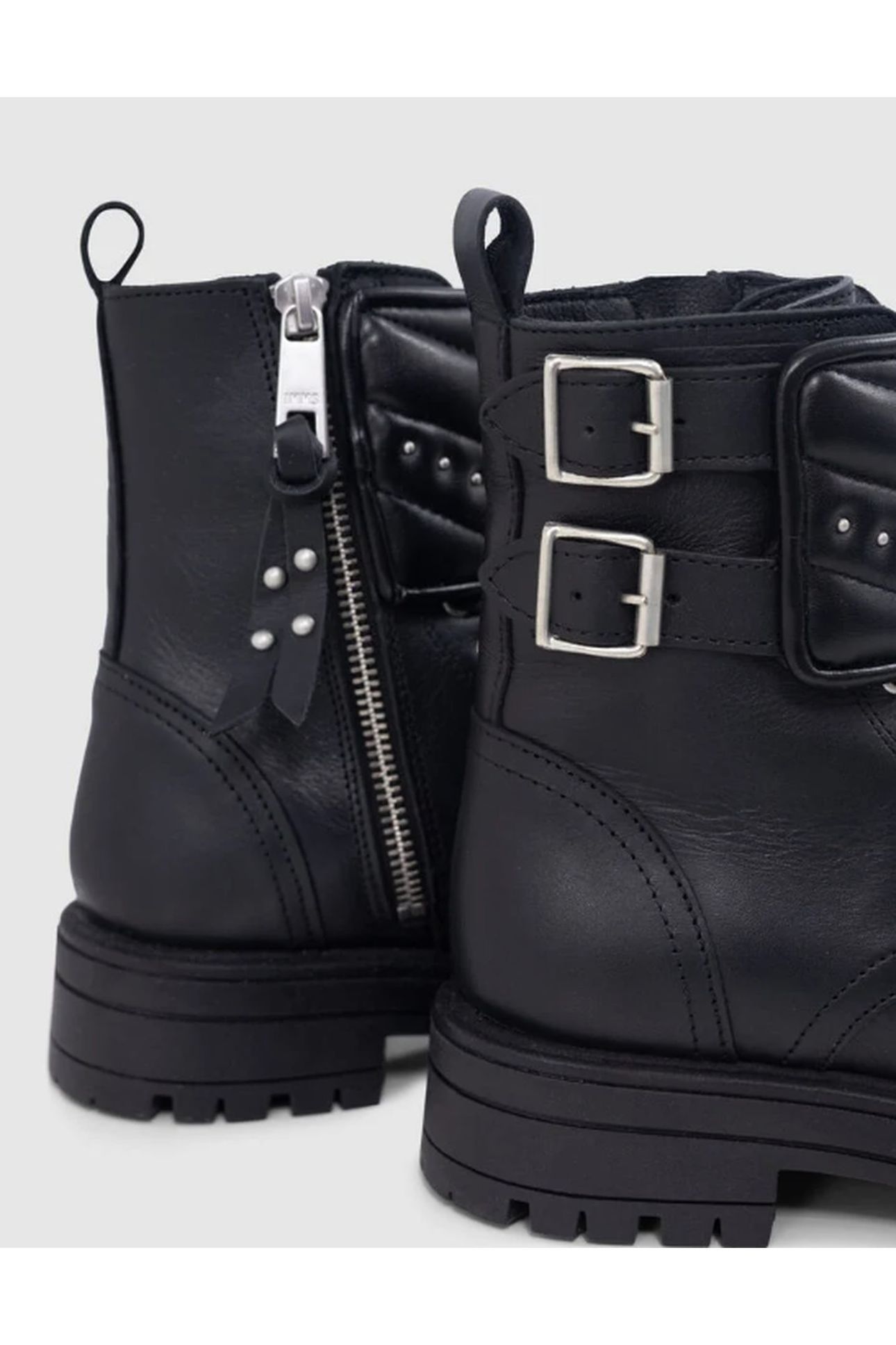 GIRLS’ BLACK LEATHER STORY STUDDED LEATHER COMBAT BOOTS 5