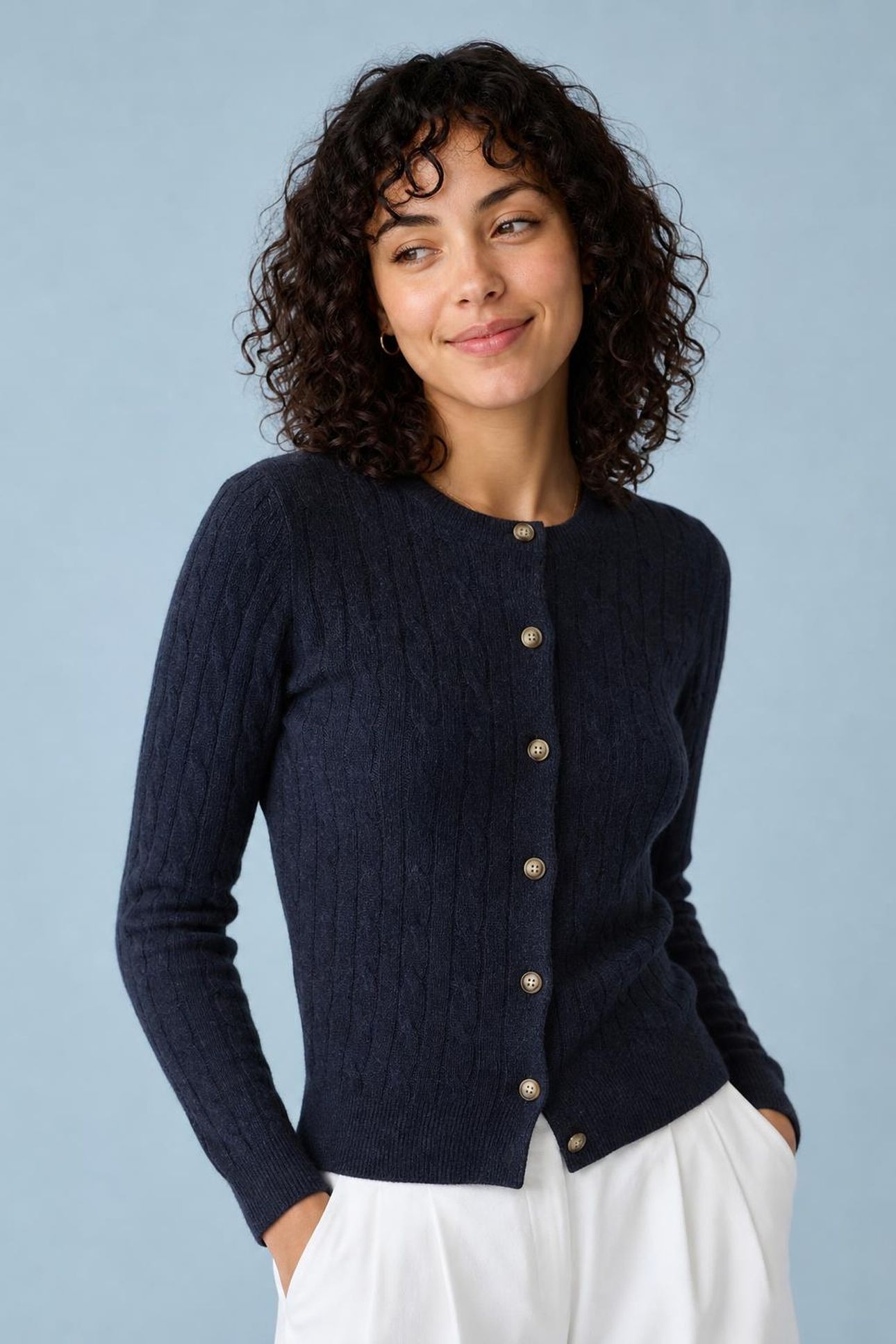 BUTTON CABLE CARDIGAN NAVY 1