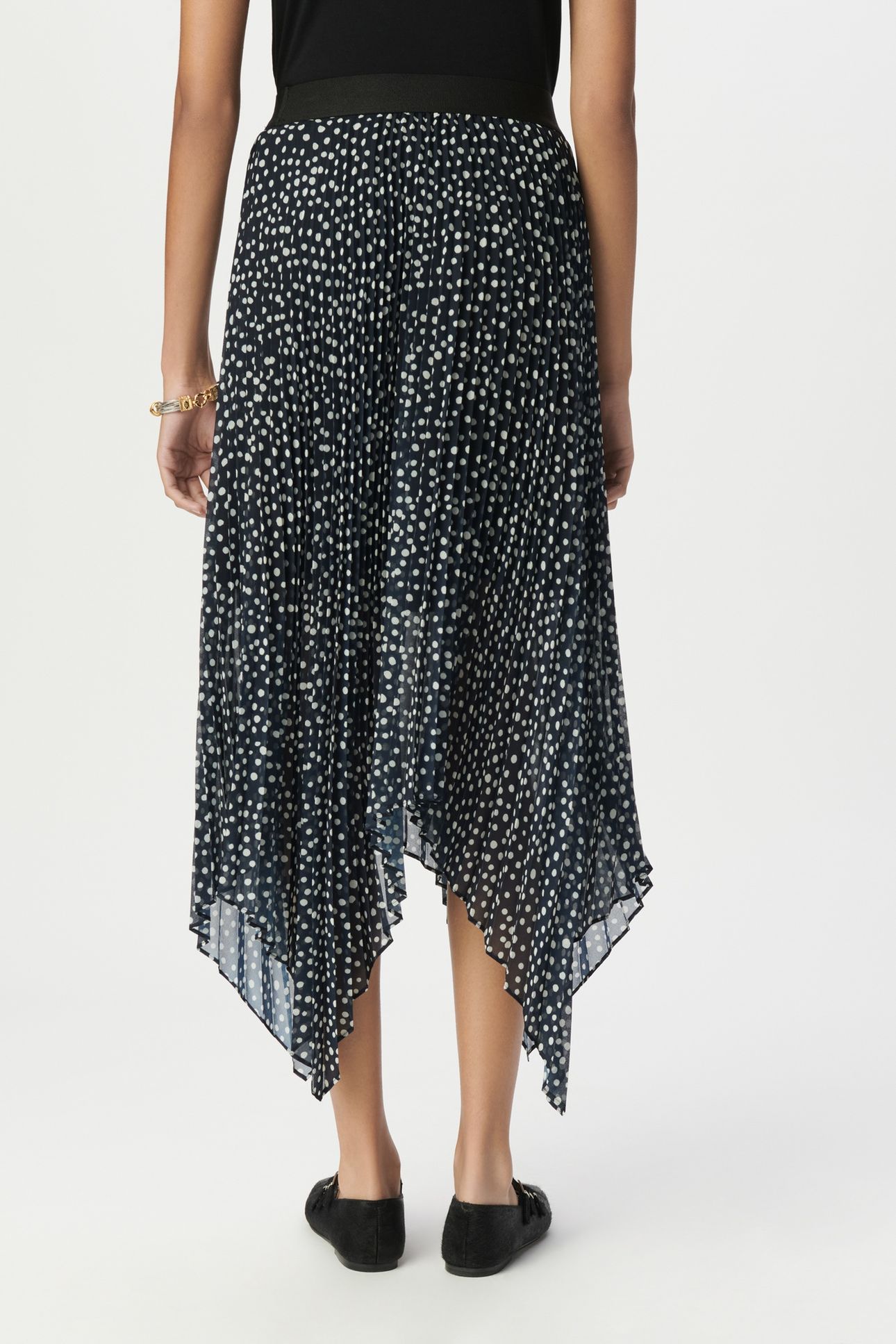 NAVY POLKA DOT PRINT PLEATED LONG SKIRT 2