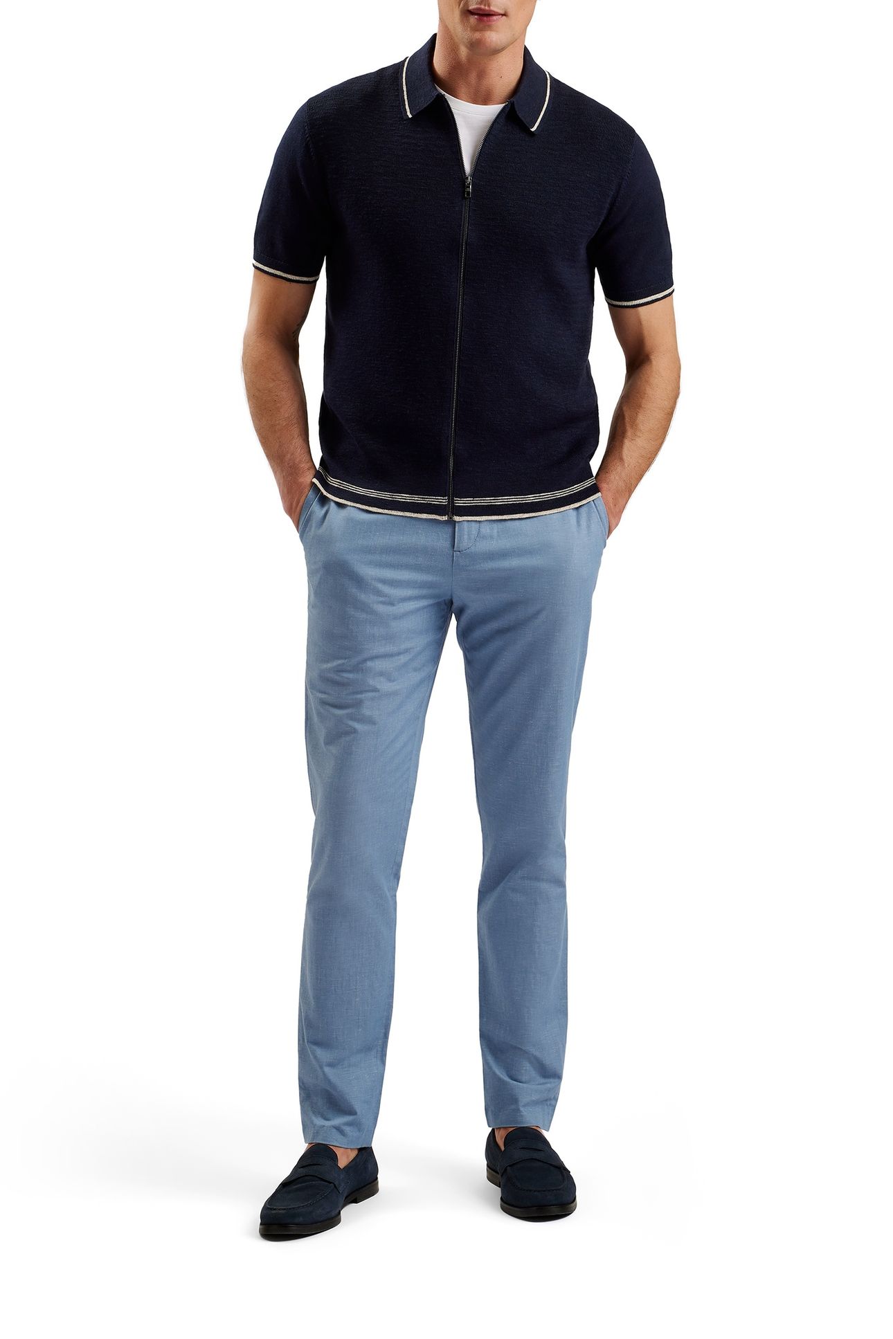 ROJOR SS ZIP THROUGH TEXTURED FRONT NAVY 4