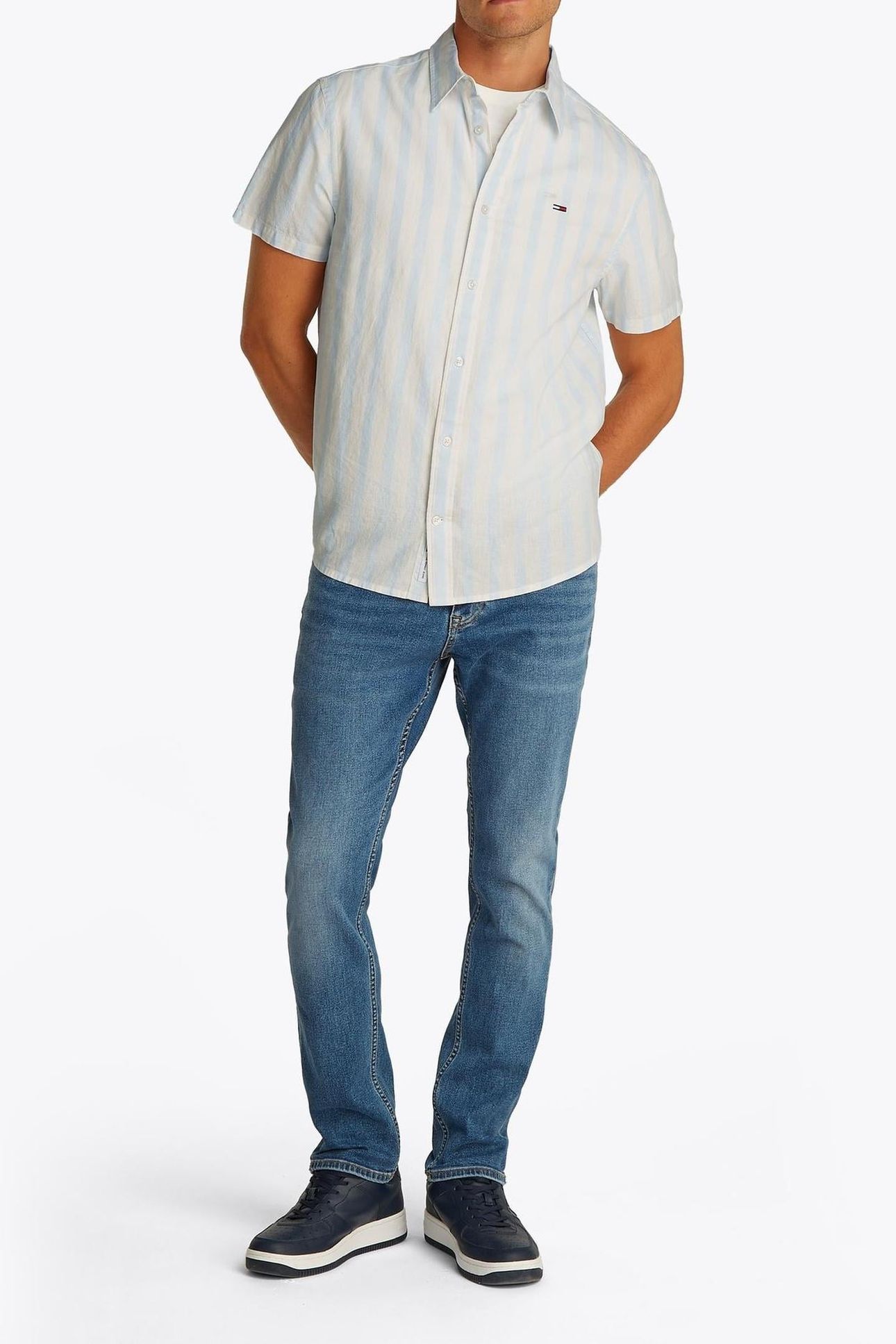 TJM REG LINEN BLEND SWEET BLUE/ECRU 3