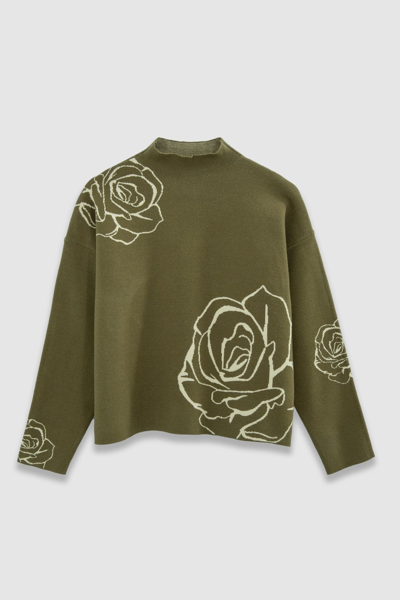 GREEN ROSE JACQUARD KNIT HIGH NECK SWEATER 4