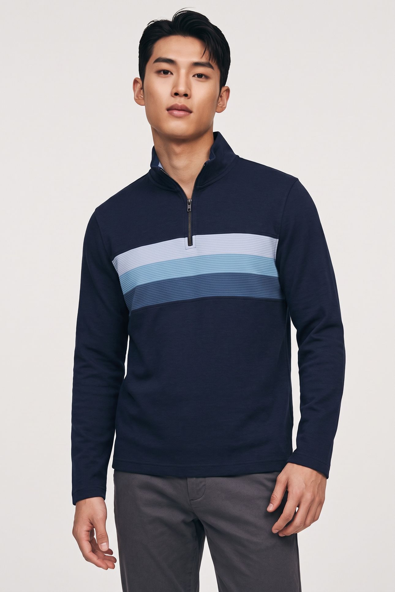LONGMNJ OMBRE DETAIL HALF ZIP SWEASHIRT NAVY 1