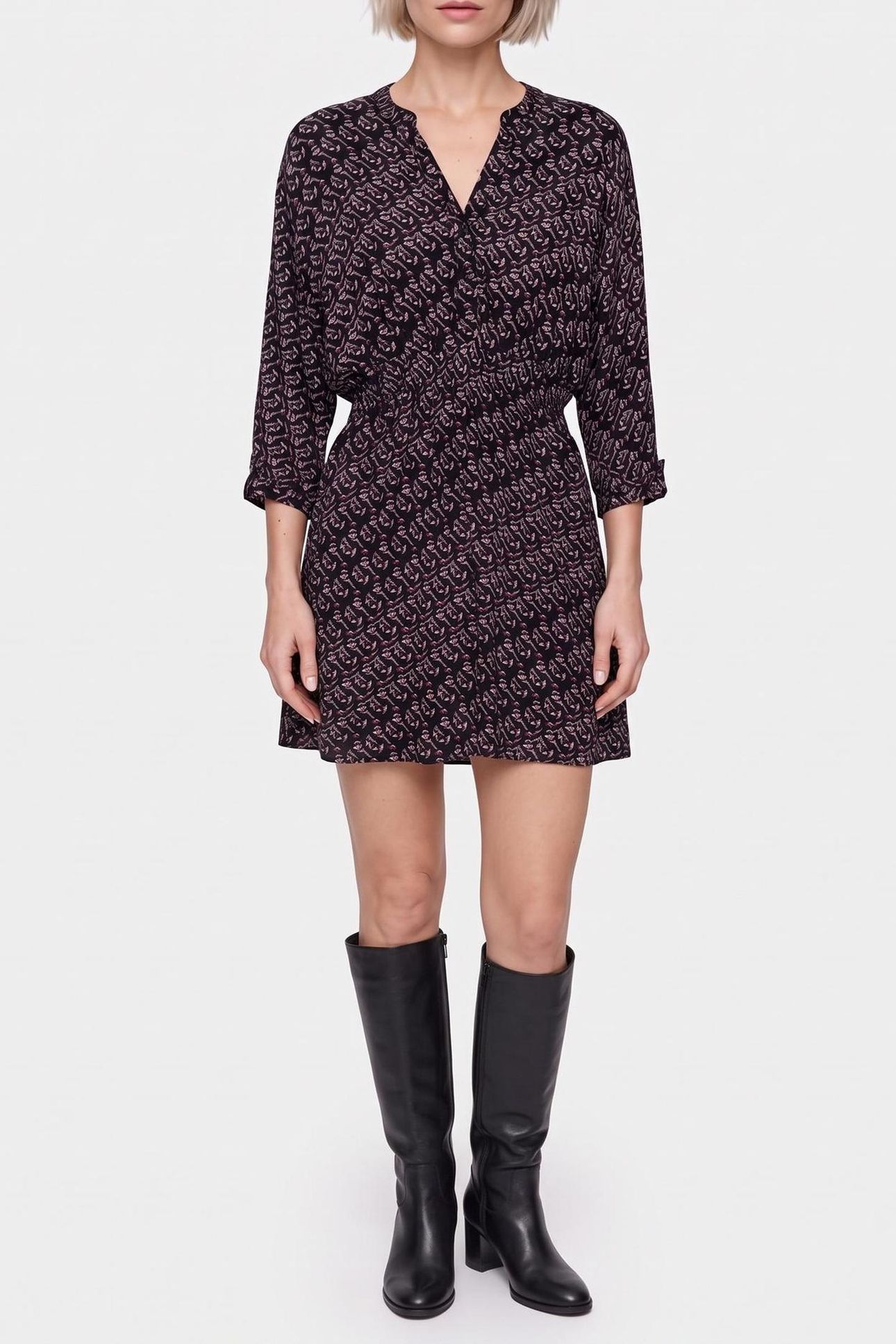 RICHA _ GREY SHIRT DRESS WITH ARTY GRAPHIC PRINT 1