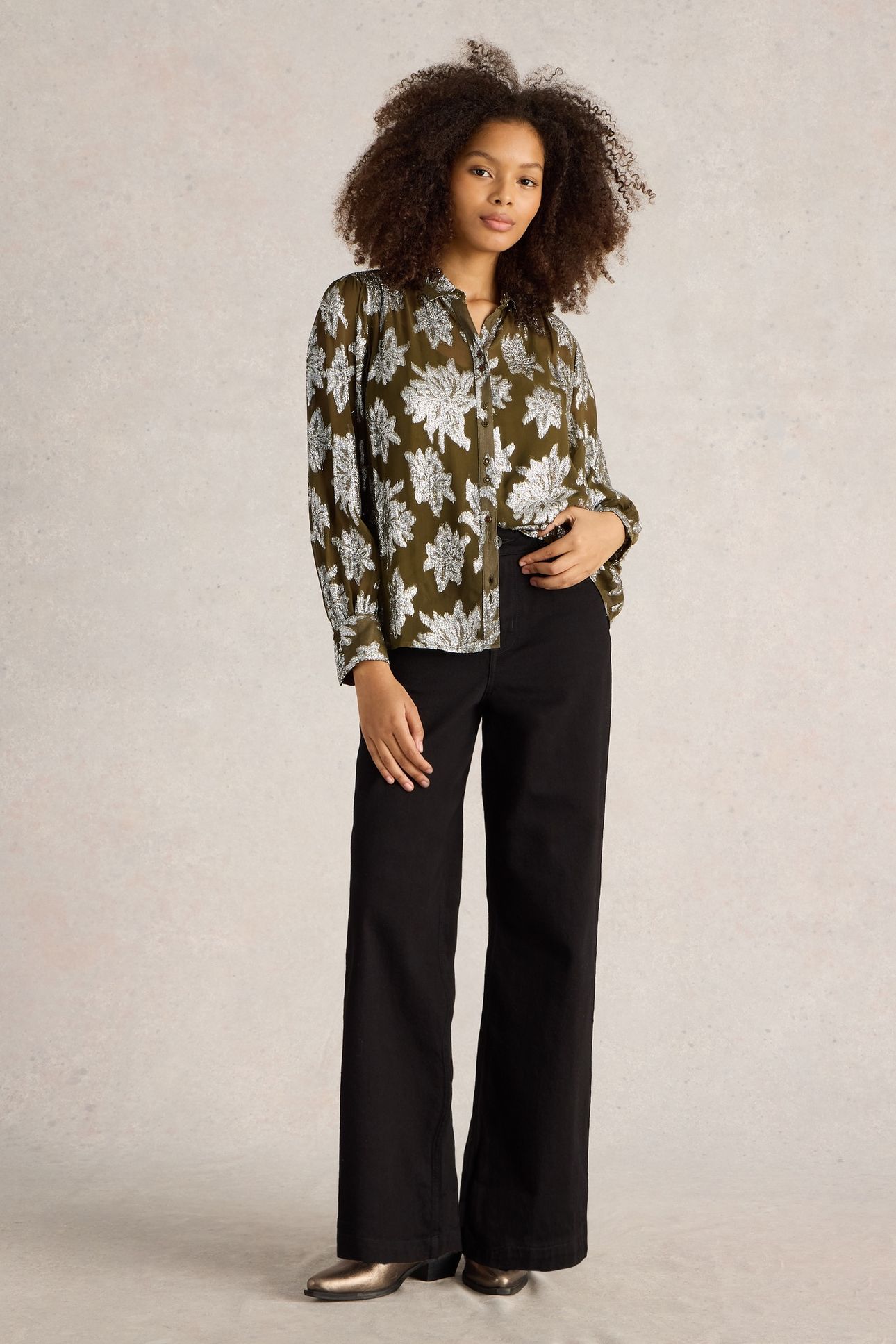 PHOEBE JACQUARD SHIRT GREEN MLT 1