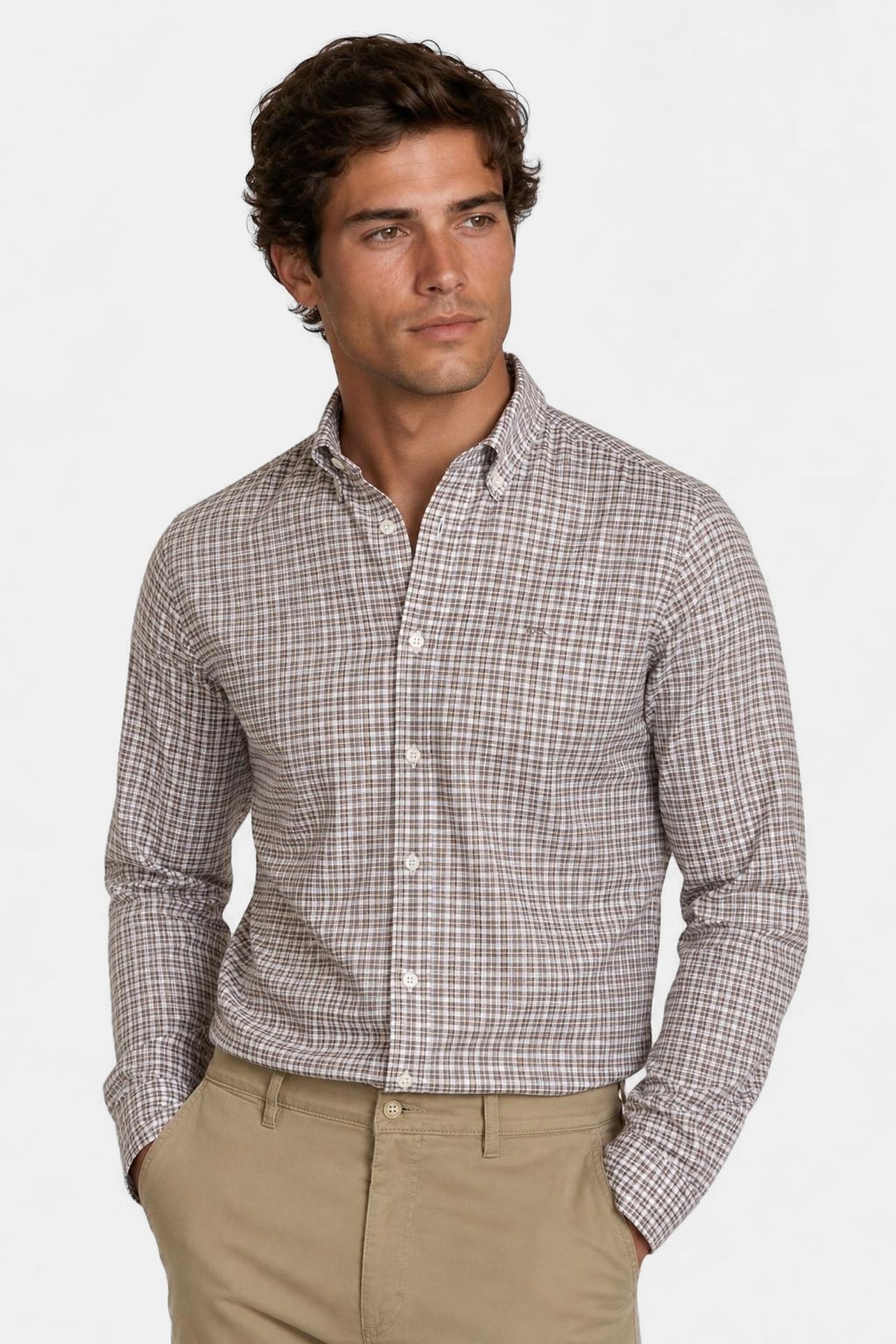 STRETCH OXFORD CHECK SHIRT CHOCOLATE BROWN 2