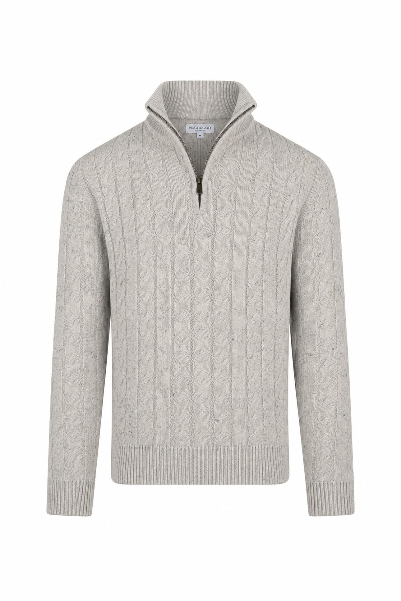 CABLE ZIP MOCK SWEATER MEDIUM GREY MELANGE 1