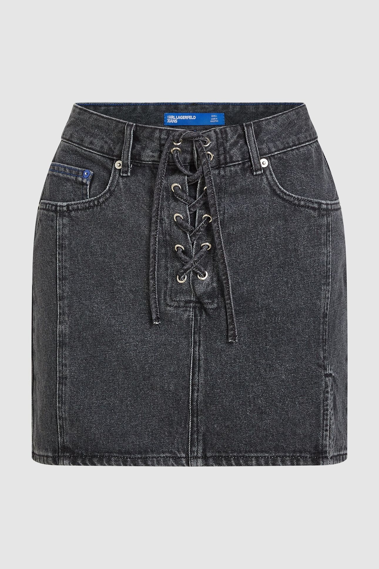 KLJ DENIM LACE UP MINI SKIRT WASHED BLACK 3