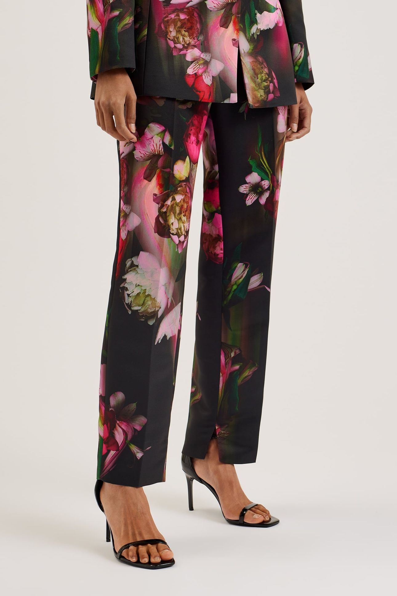 OKUNIT PRINTED SLIM LEG TAILORED TROUSERS BLACK 2
