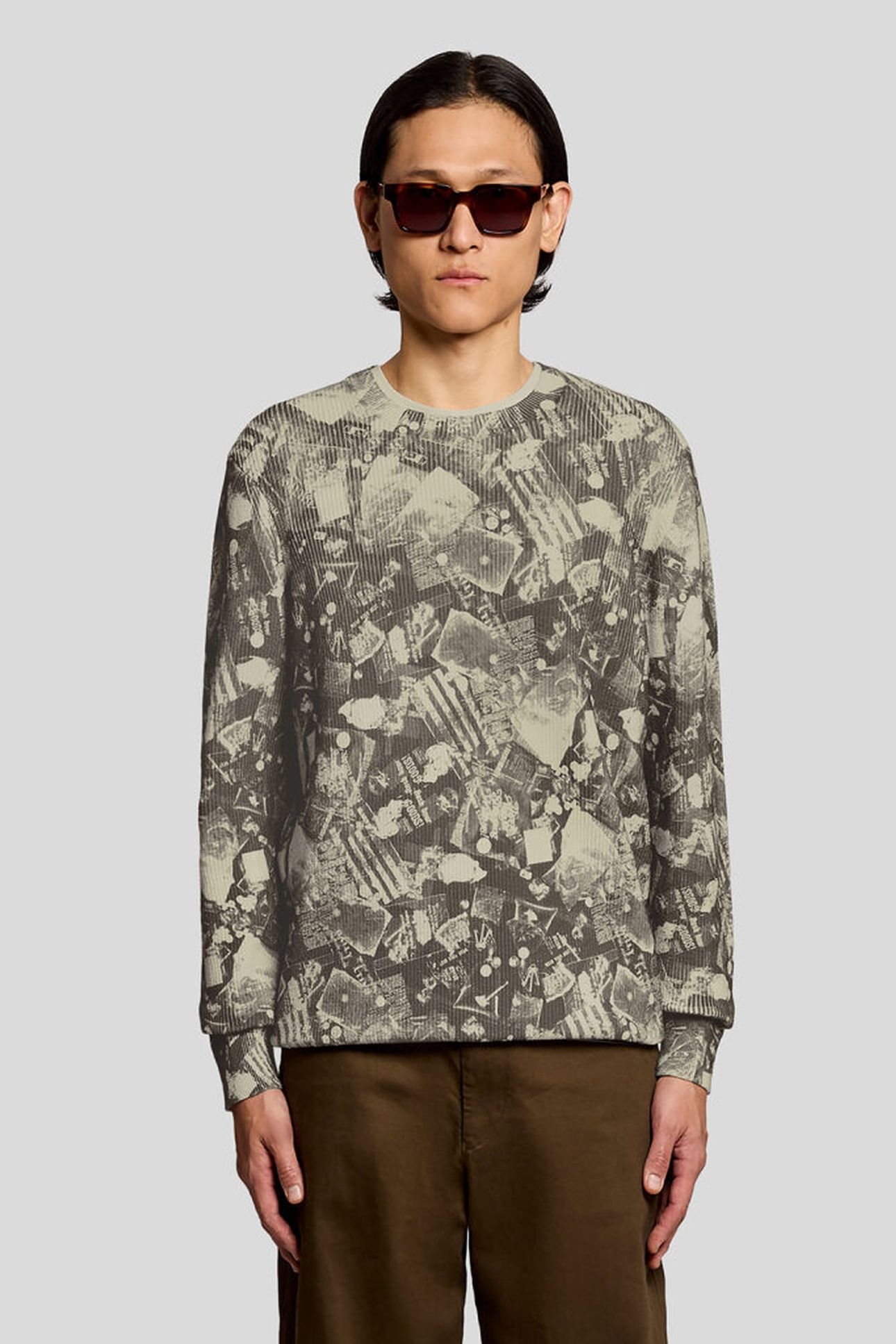 INDUSTRIAL PRINT CREW NECK JUMPER COLD GREY 1