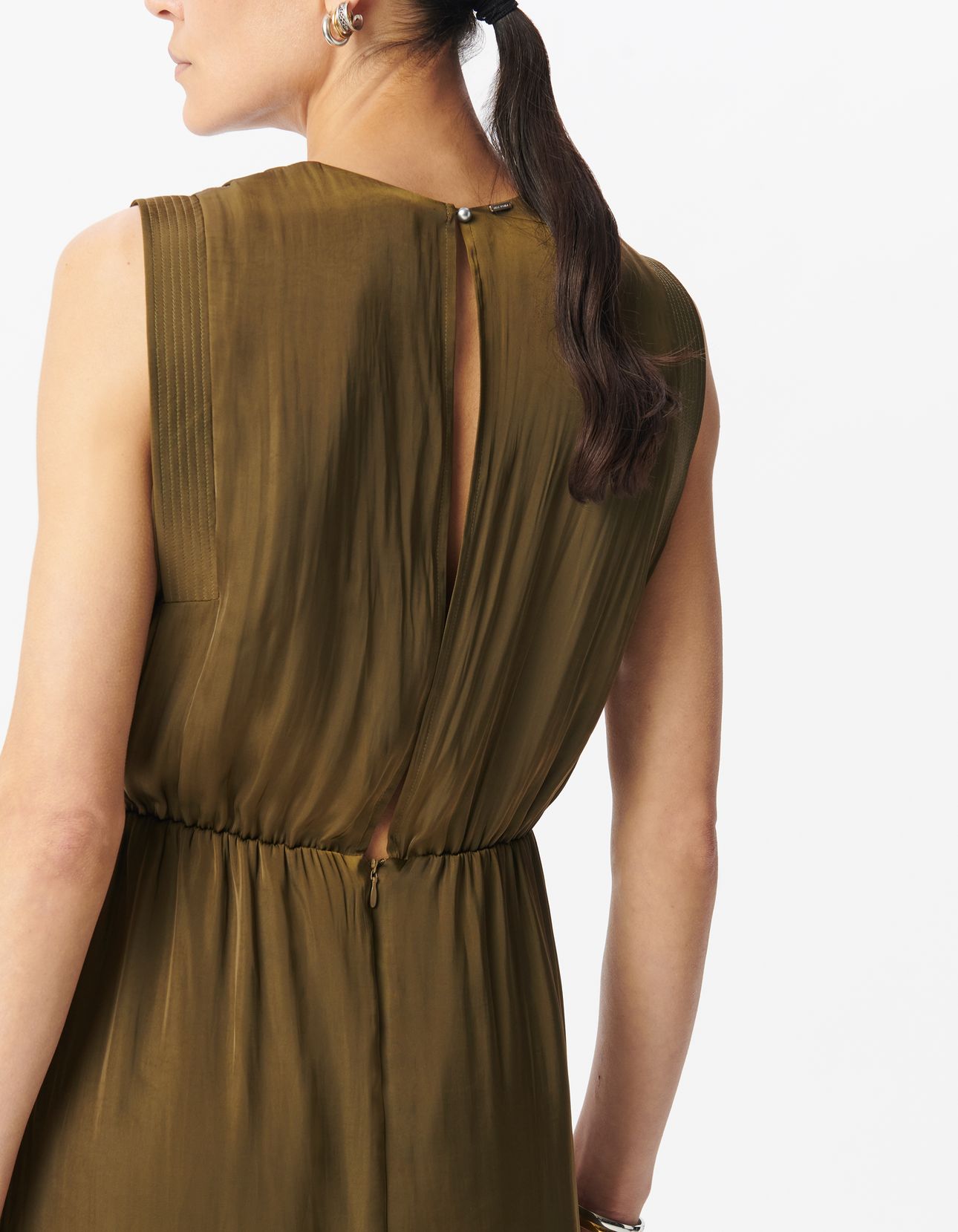 KHAKI RECYCLED POLYESTER FLOWING MIDI DRESS 5