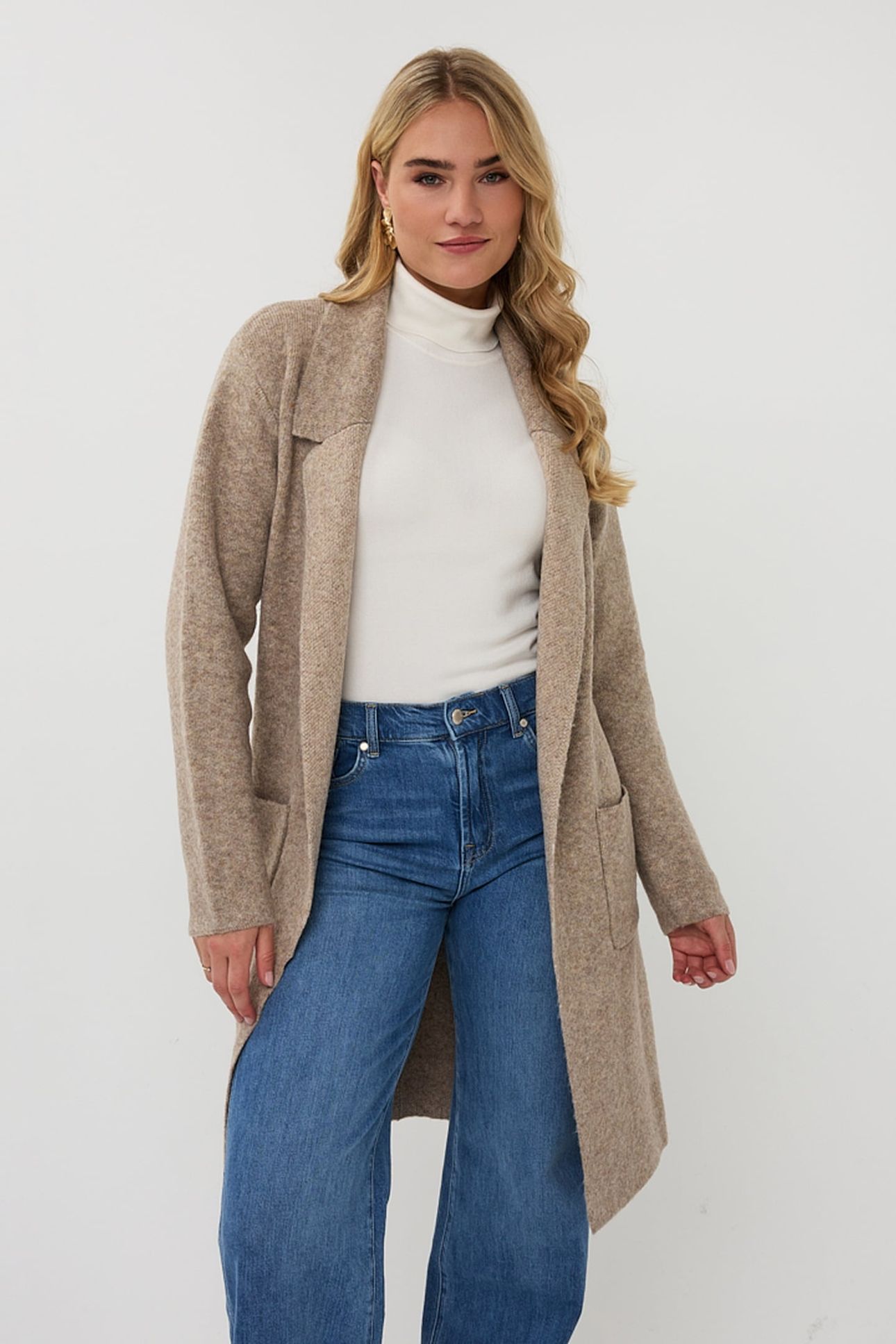 CARDIGAN LONG POCKETS TAUPE MELANGE 1