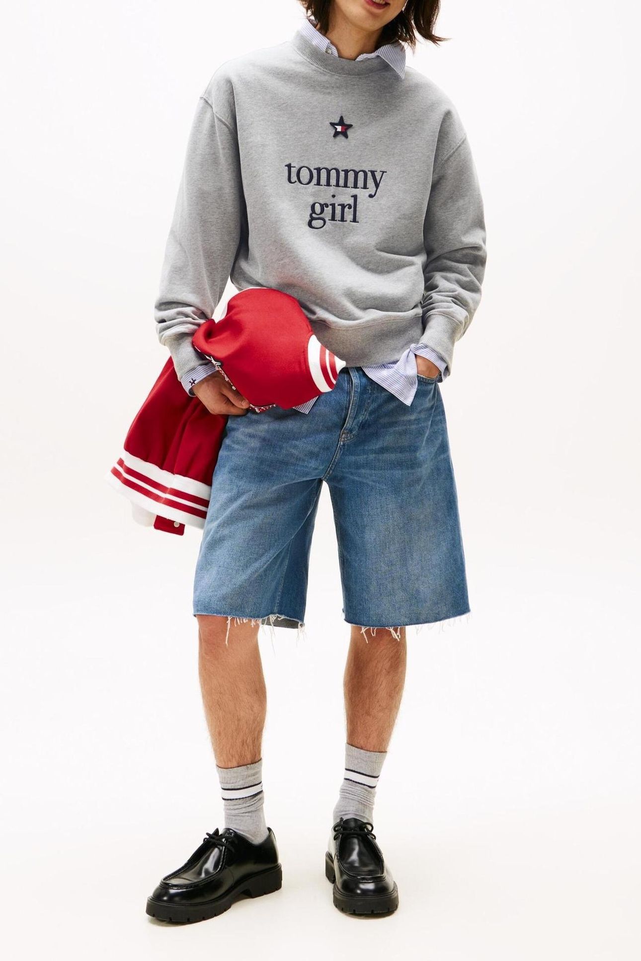 UNISEX TOMMY GIRL GRAPHIC CREW LIGHT GREY MARL 1
