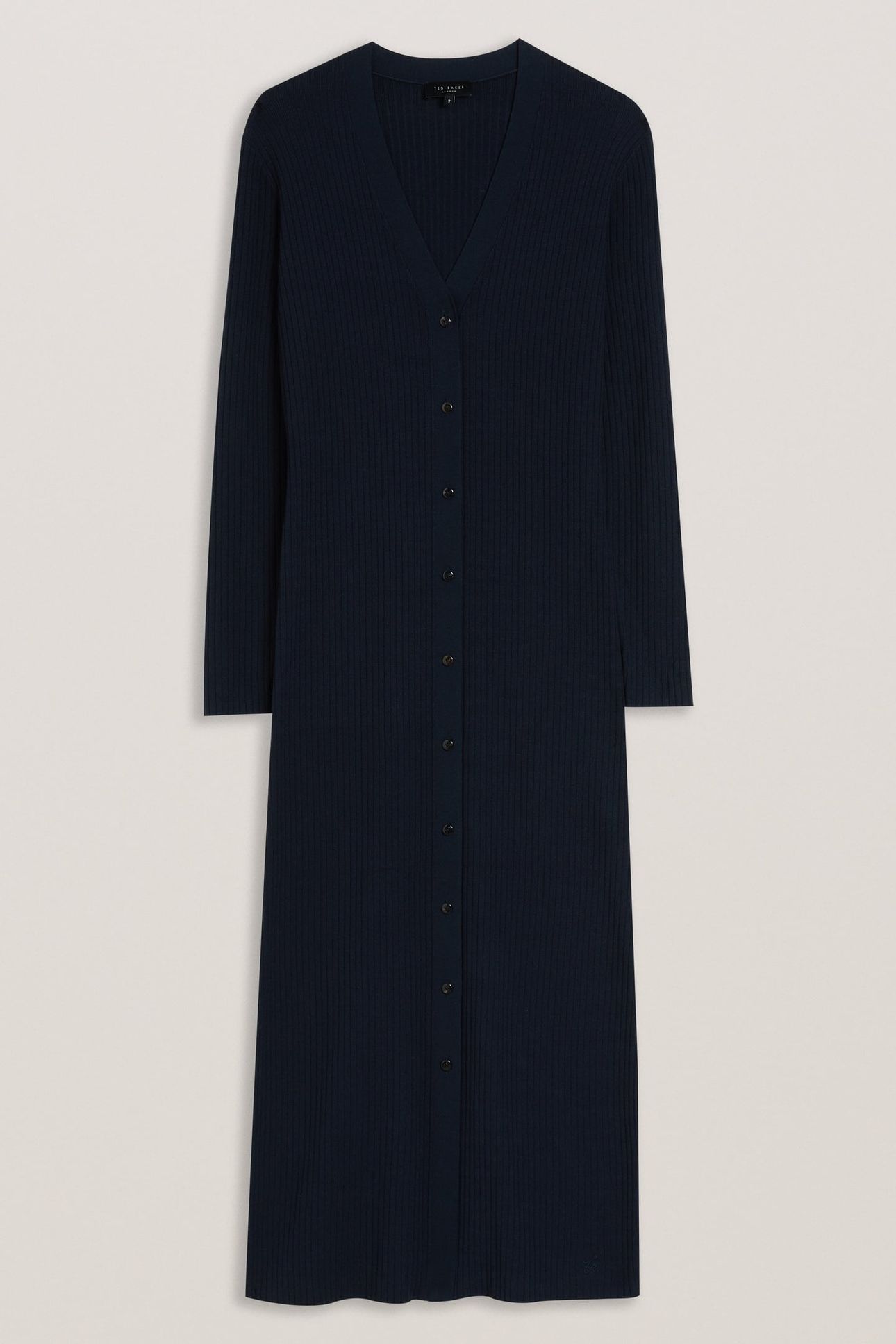 ELMHAA RIBBED KNITTED V NECK MAXI CARDIGAN NAVY 3