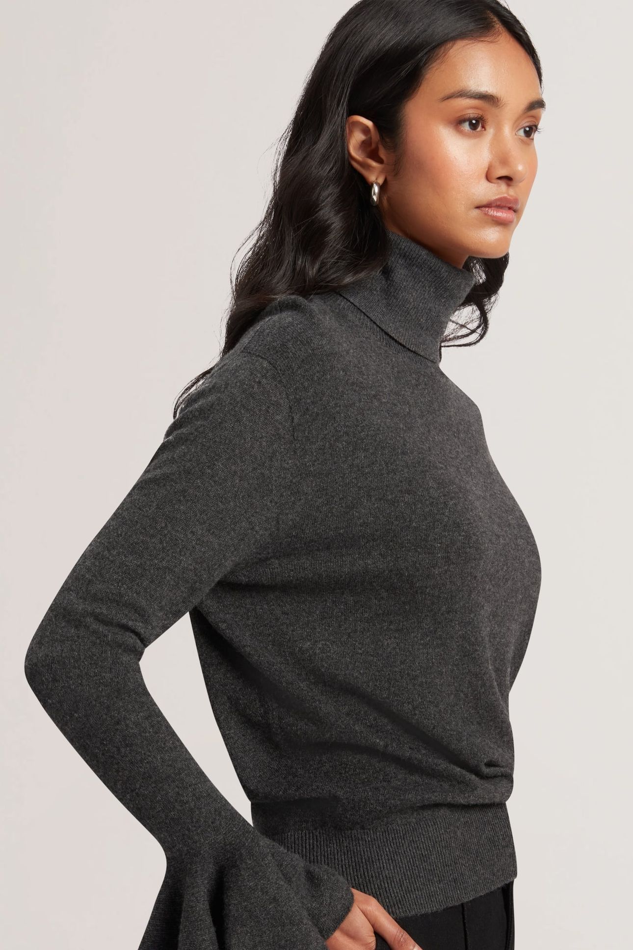 TAMSENN ROLL NECK FLUTED SLEEVE SWEATER GREY 3