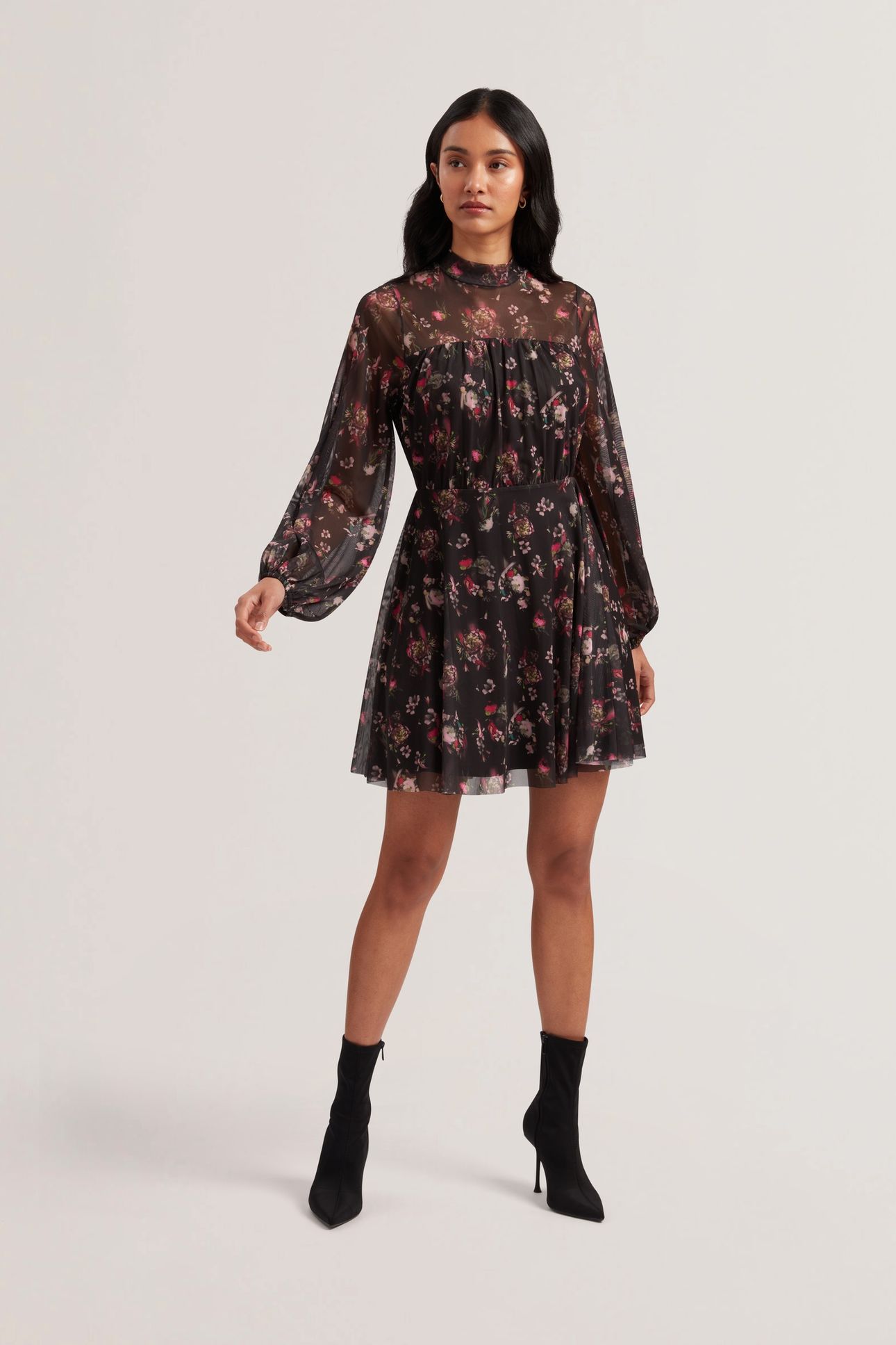 AVETTA LONG SLEEVE FLORAL MESH MINI BLACK 1