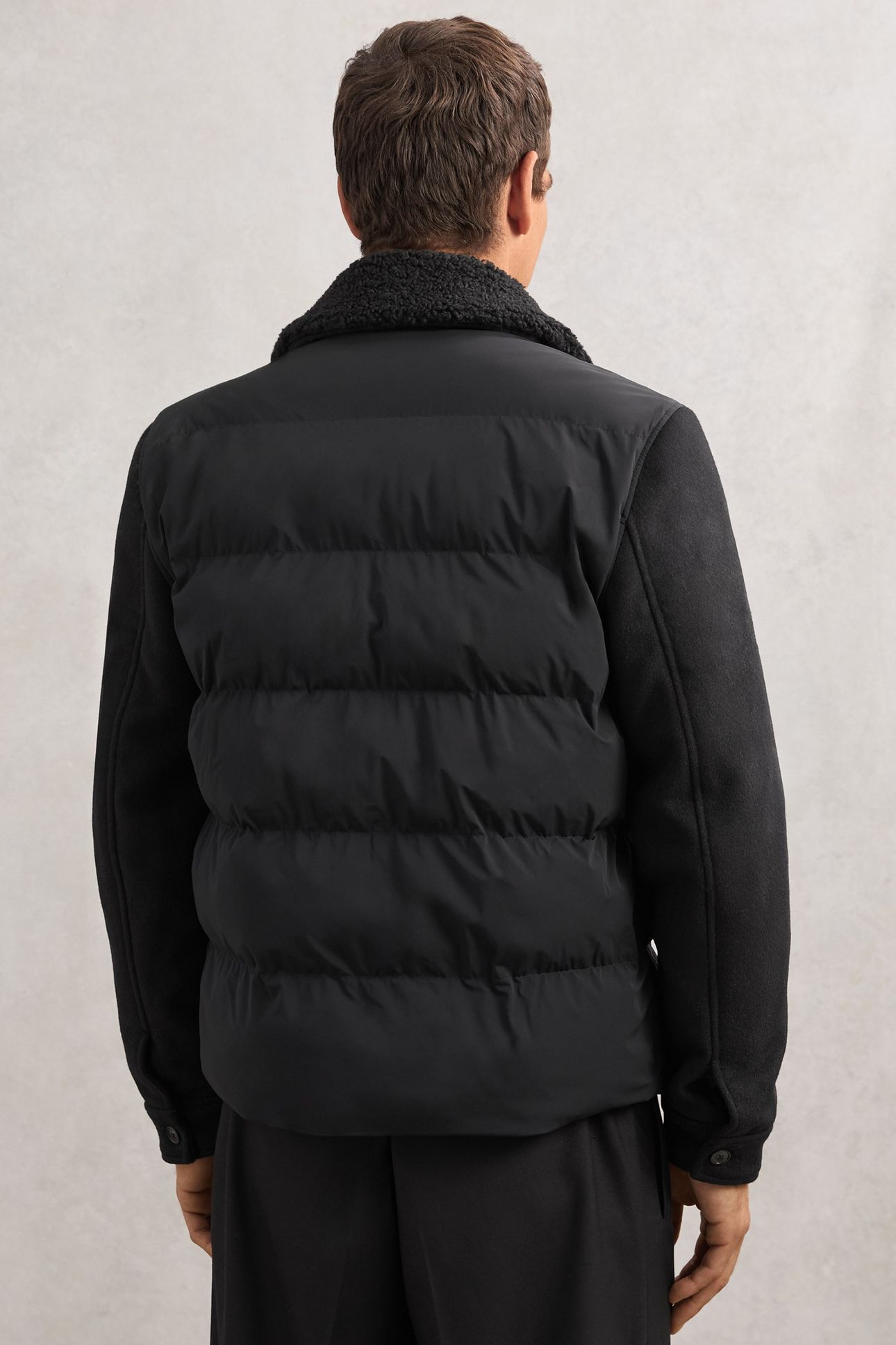 LS WOOL SLEEVE QUILTED PUFFER JACKET BLACK 3