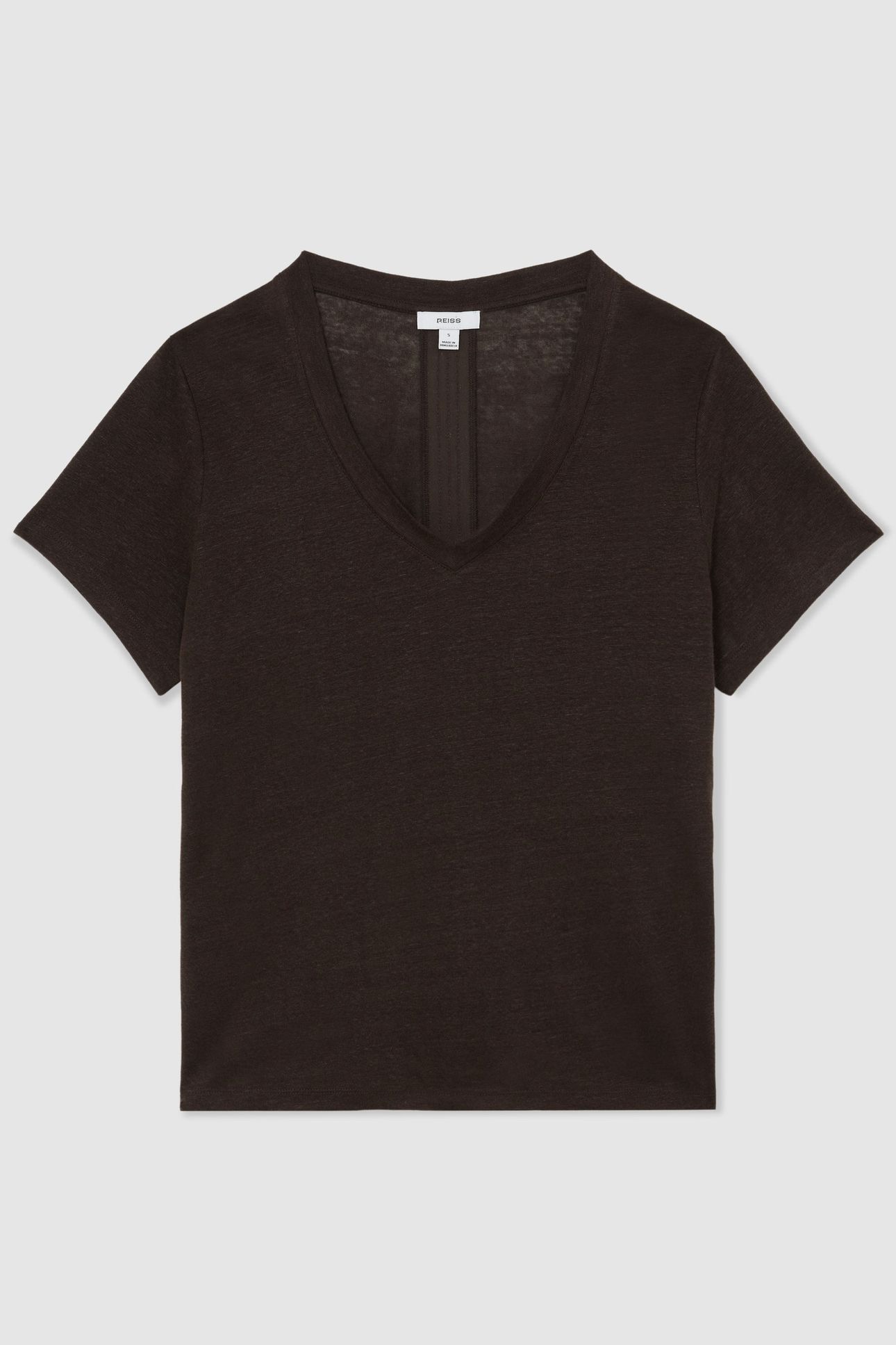 LINEN V NECK TEE CHOCOLATE BROWN 4