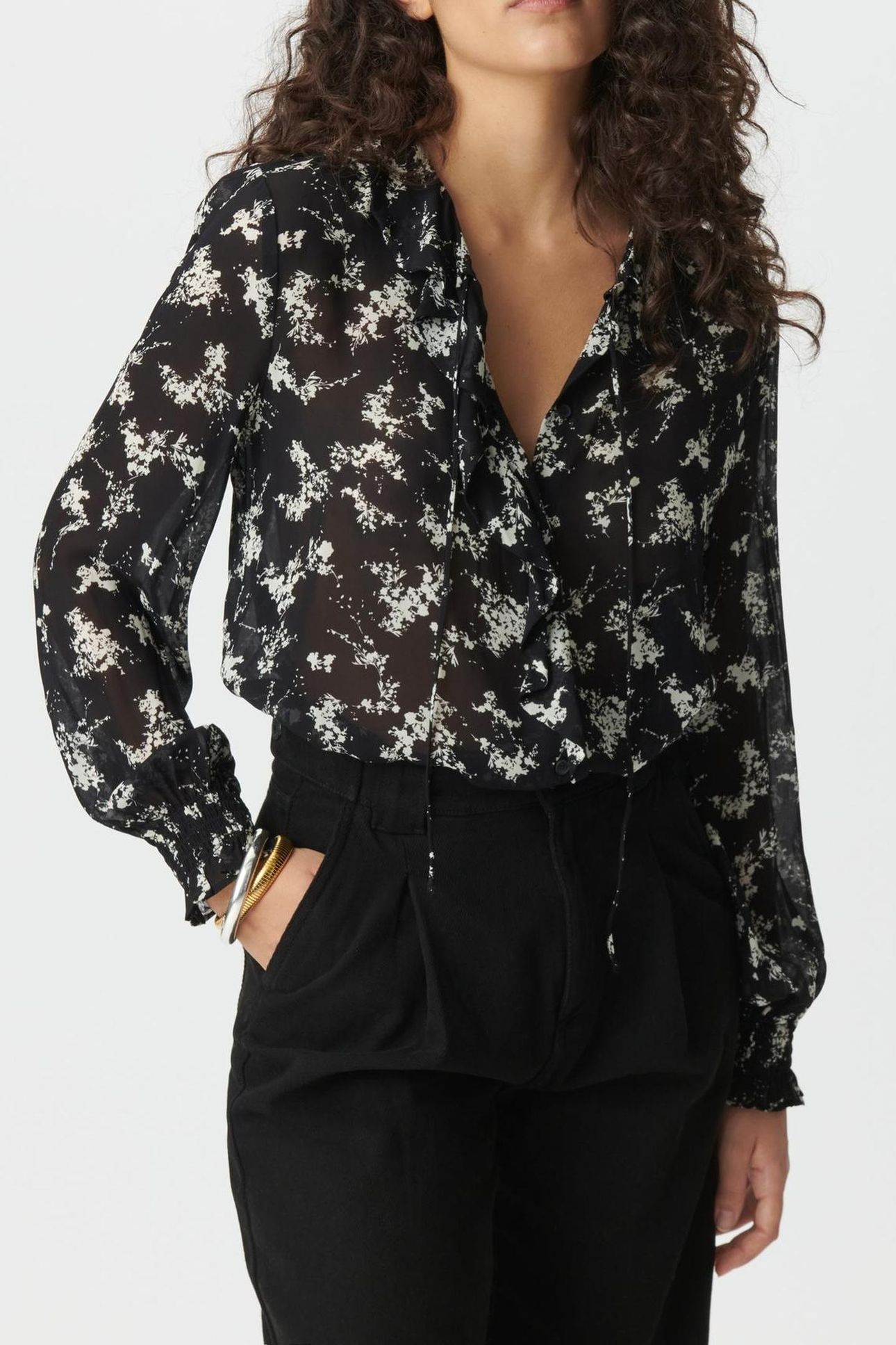 BLACK VOILE SHIRT WITH WILDFLOWER PRINT 1