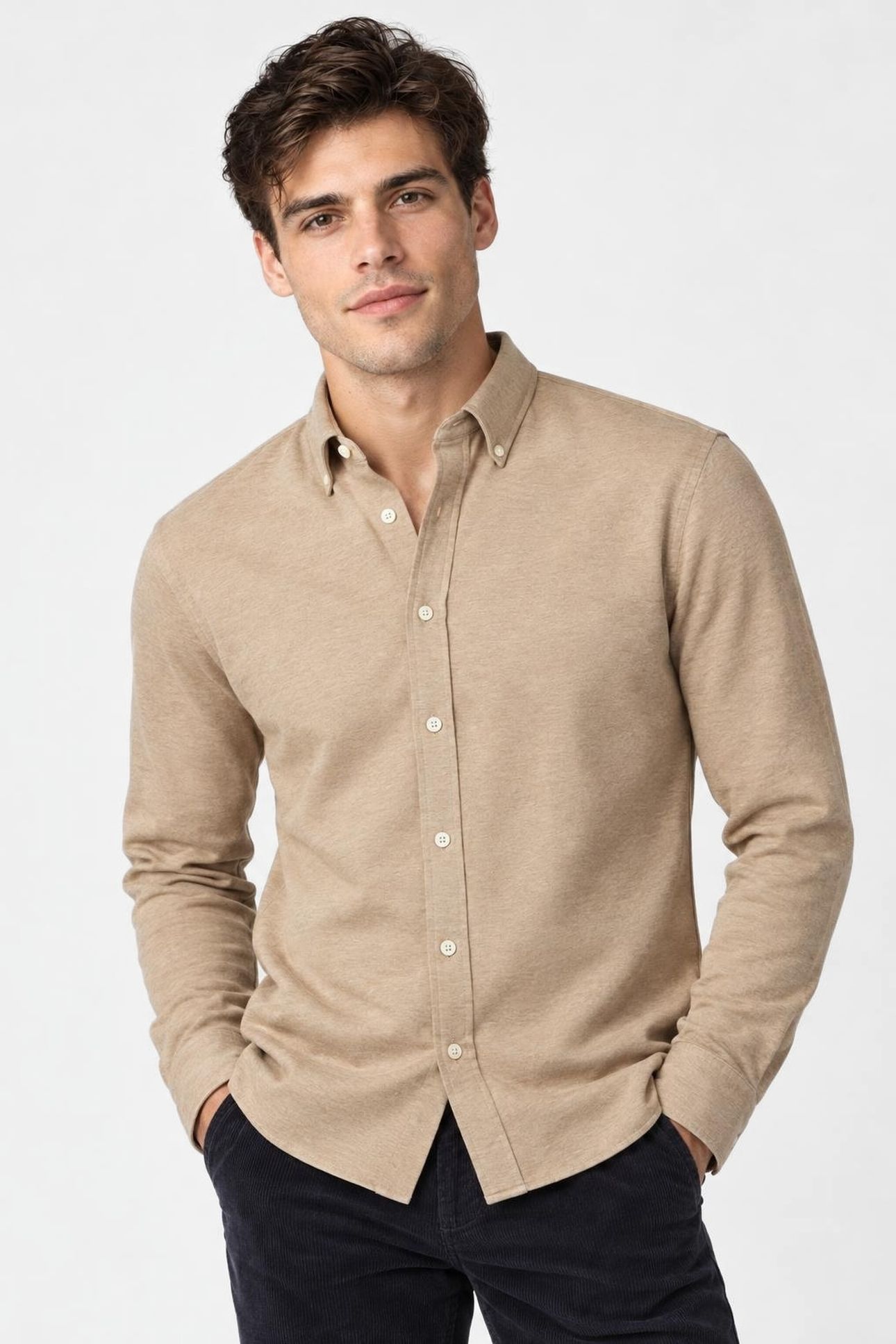 STRETCH PIQUE SHIRT SAND 2