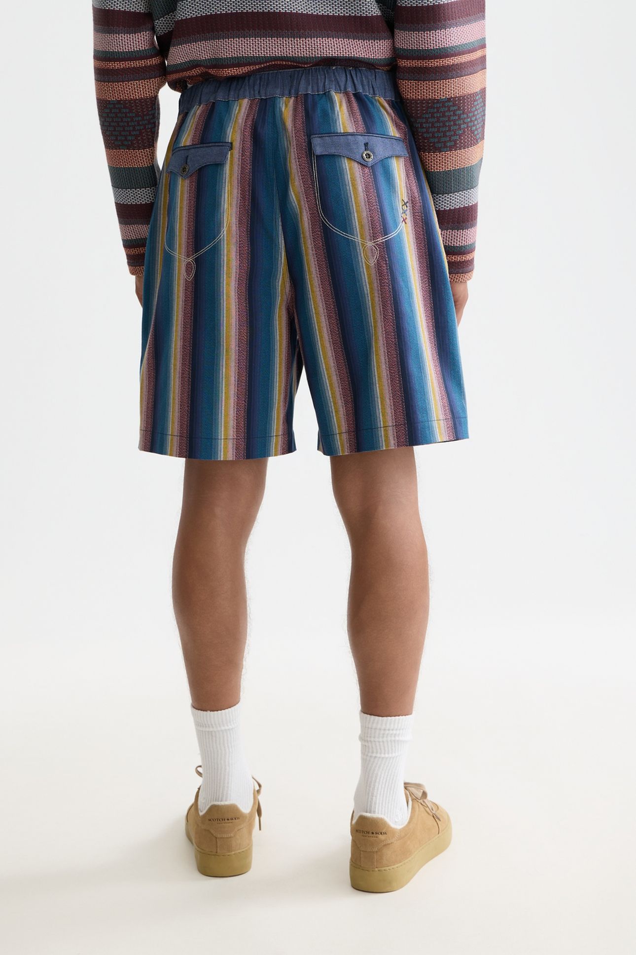 WESTERN DETAILED STRIPED COTTON LOOSE-FIT BERMUDA NAVY 2