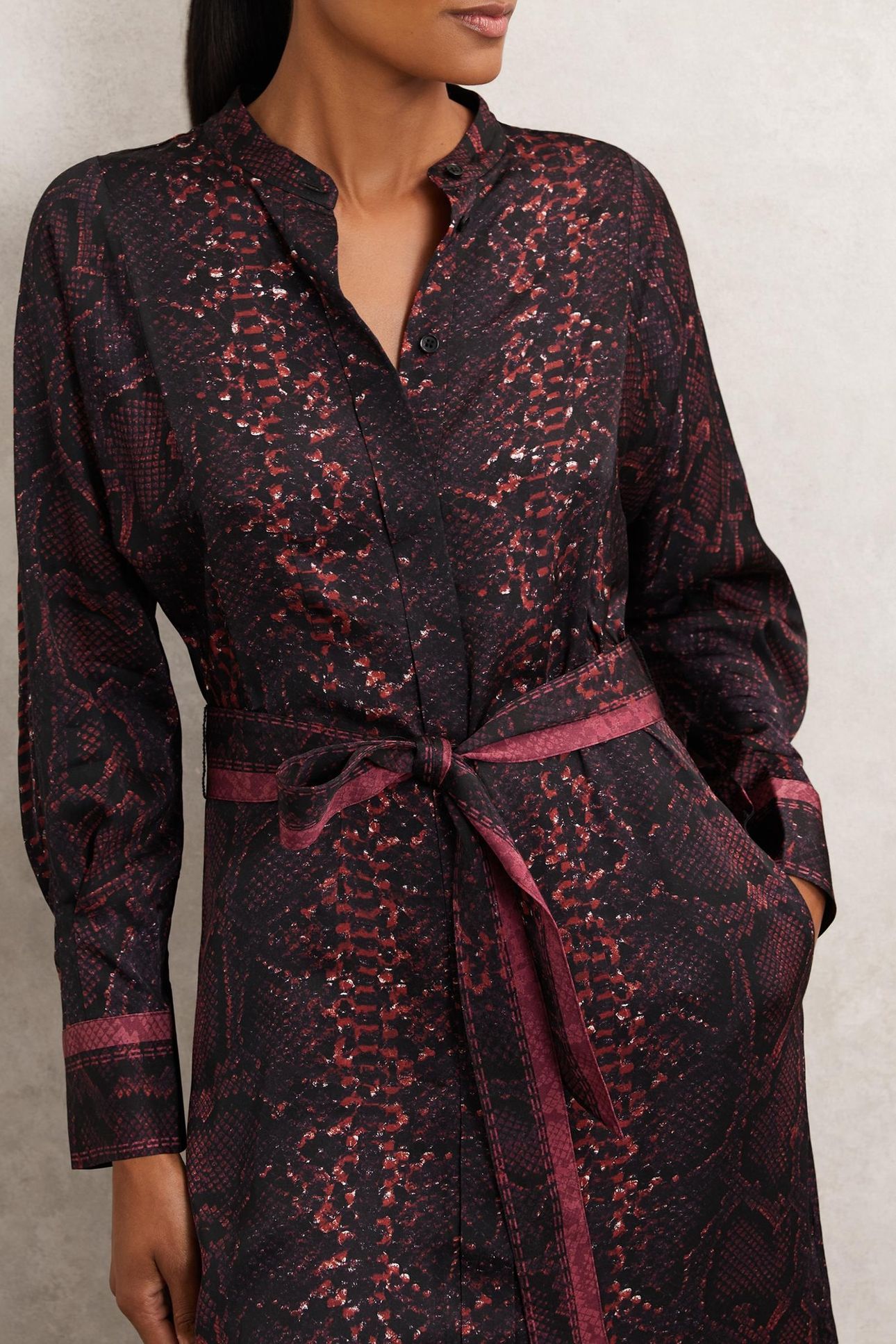 SNAKE PRINT MIDI DRESS BURGUNDY/BLACK 4