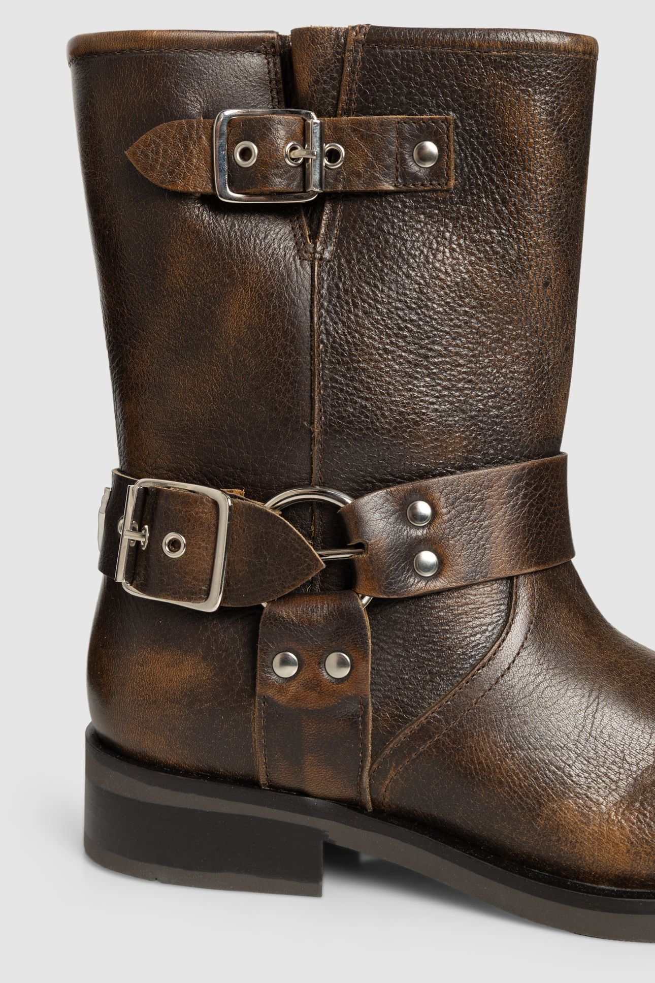 BROWN LEATHER BIKER BOOTS WITH THREE BUCKLES 7