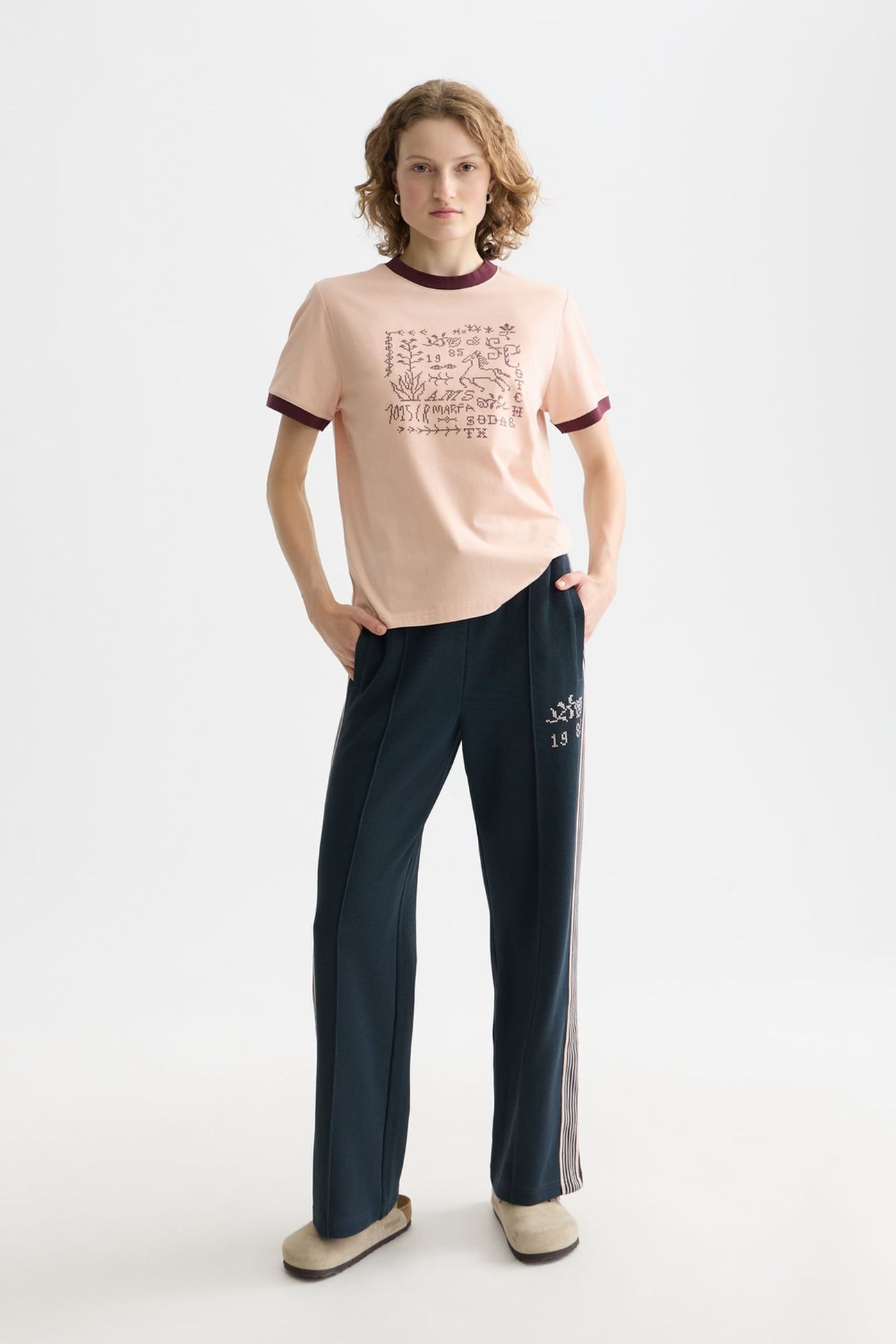 EMBROIDERED RINGER REGULAR FIT T-SHIRT ROSE DUST 3