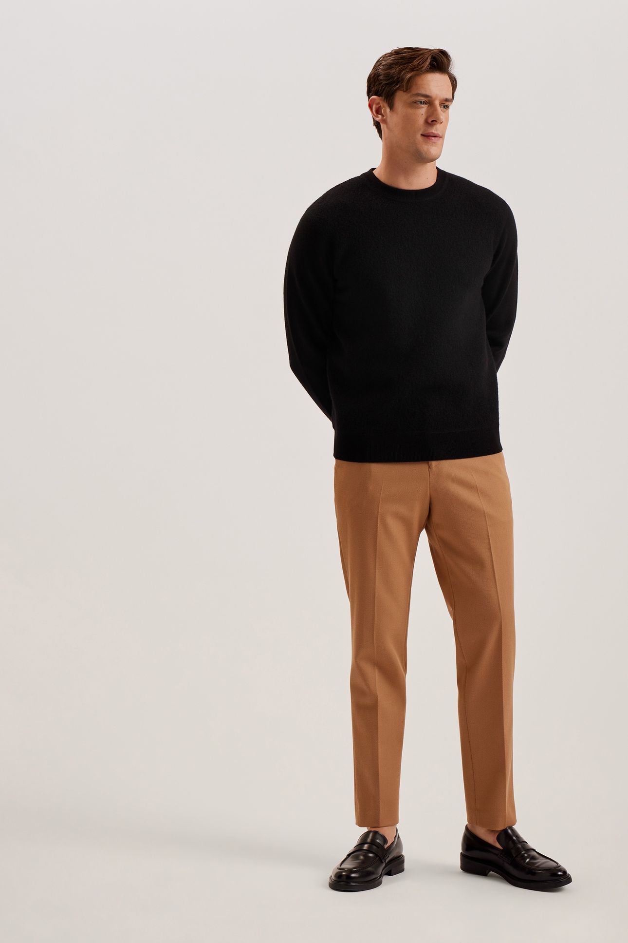 OLMSTE LS BOUCLE WOOL STITCH CREW NECK BLACK 1