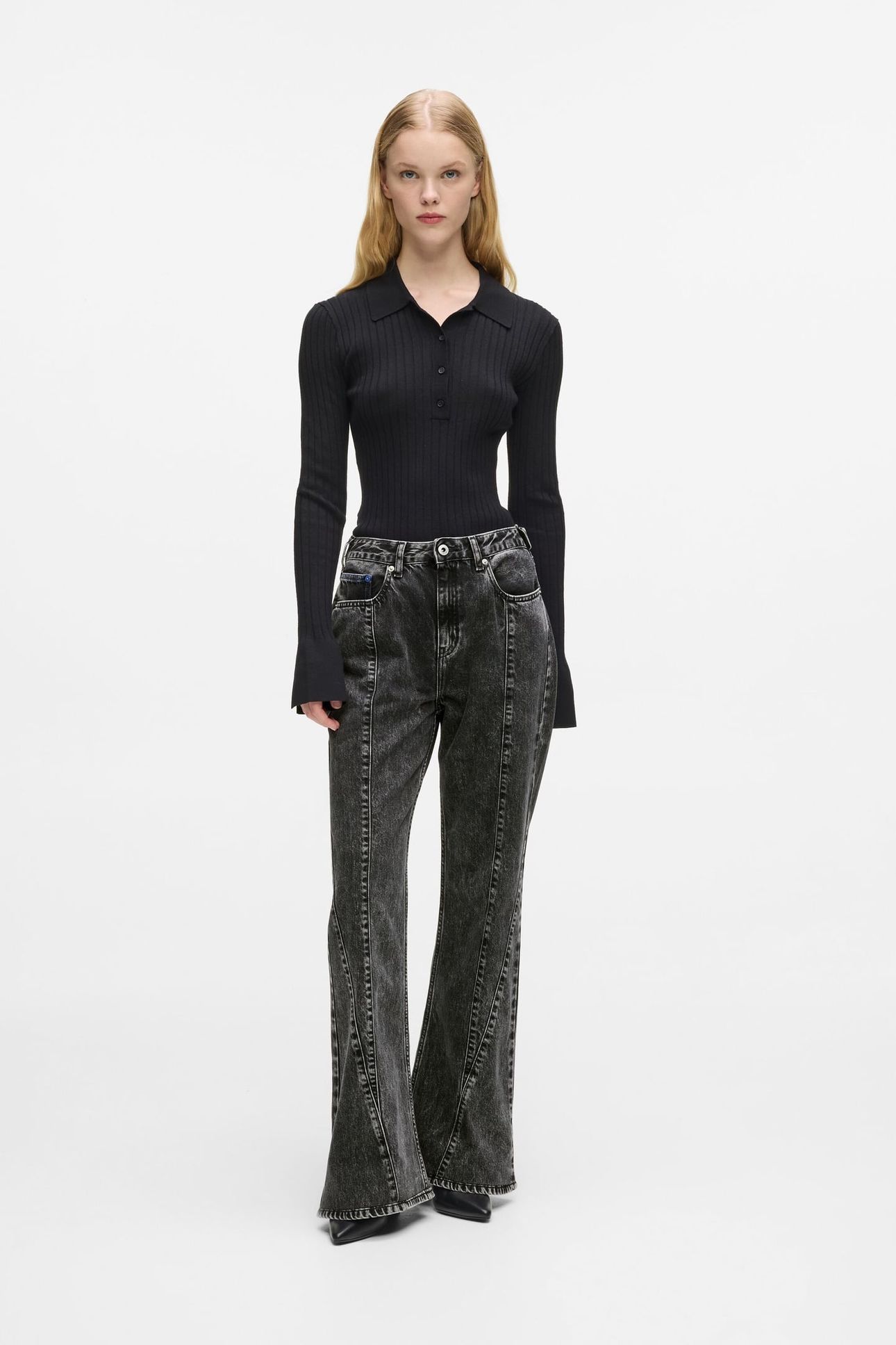 KLJ HR FLARE DENIM STONE WASHED BLACK 1