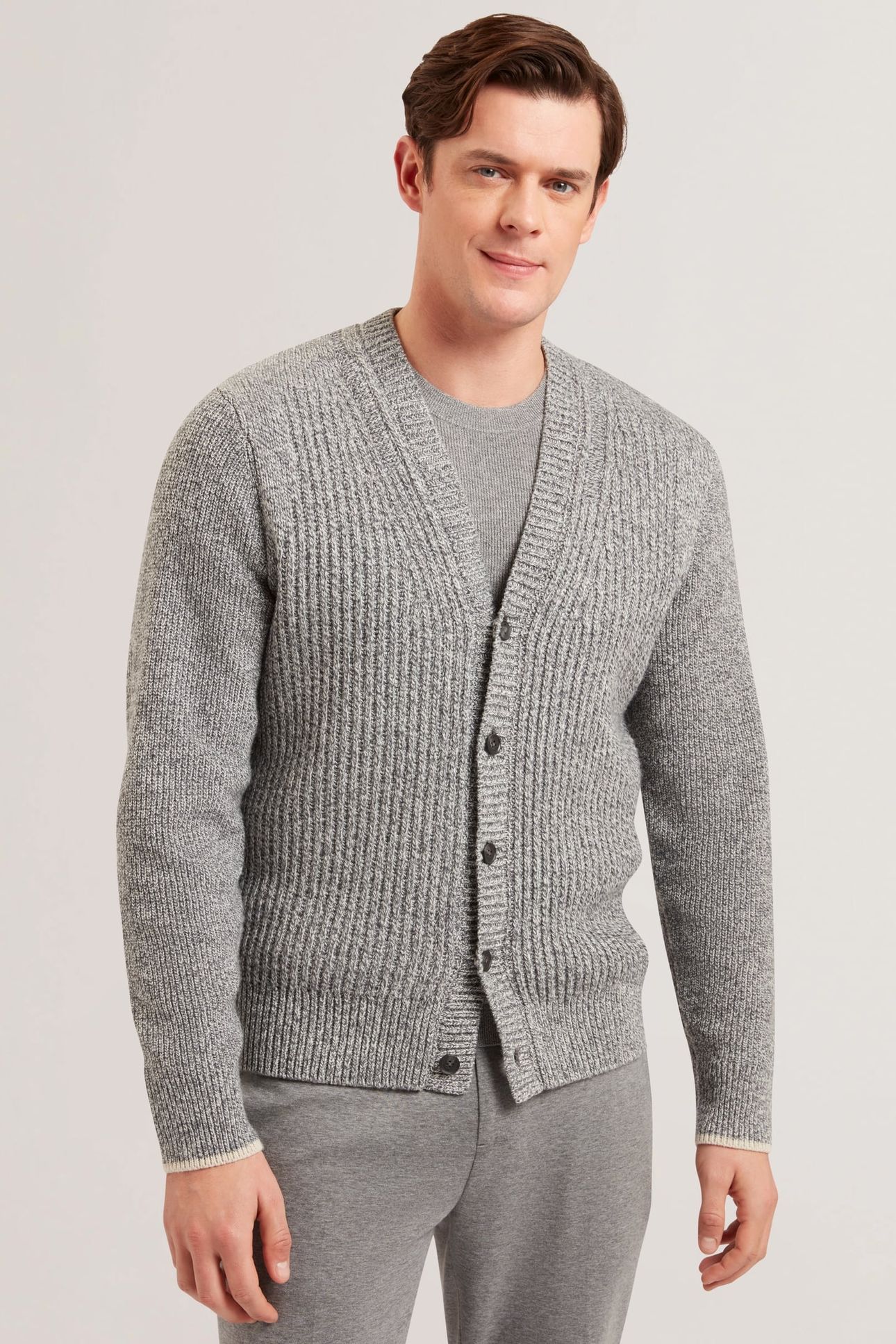 ALMAN RIBBED BUTTON CARDIGAN GREY 1