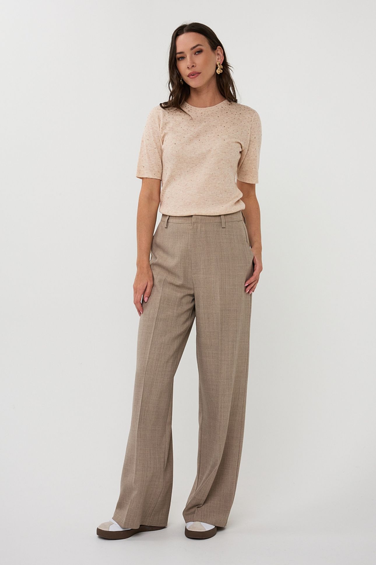 TROUSERS WIDE LEG TAUPE MELANGE 1