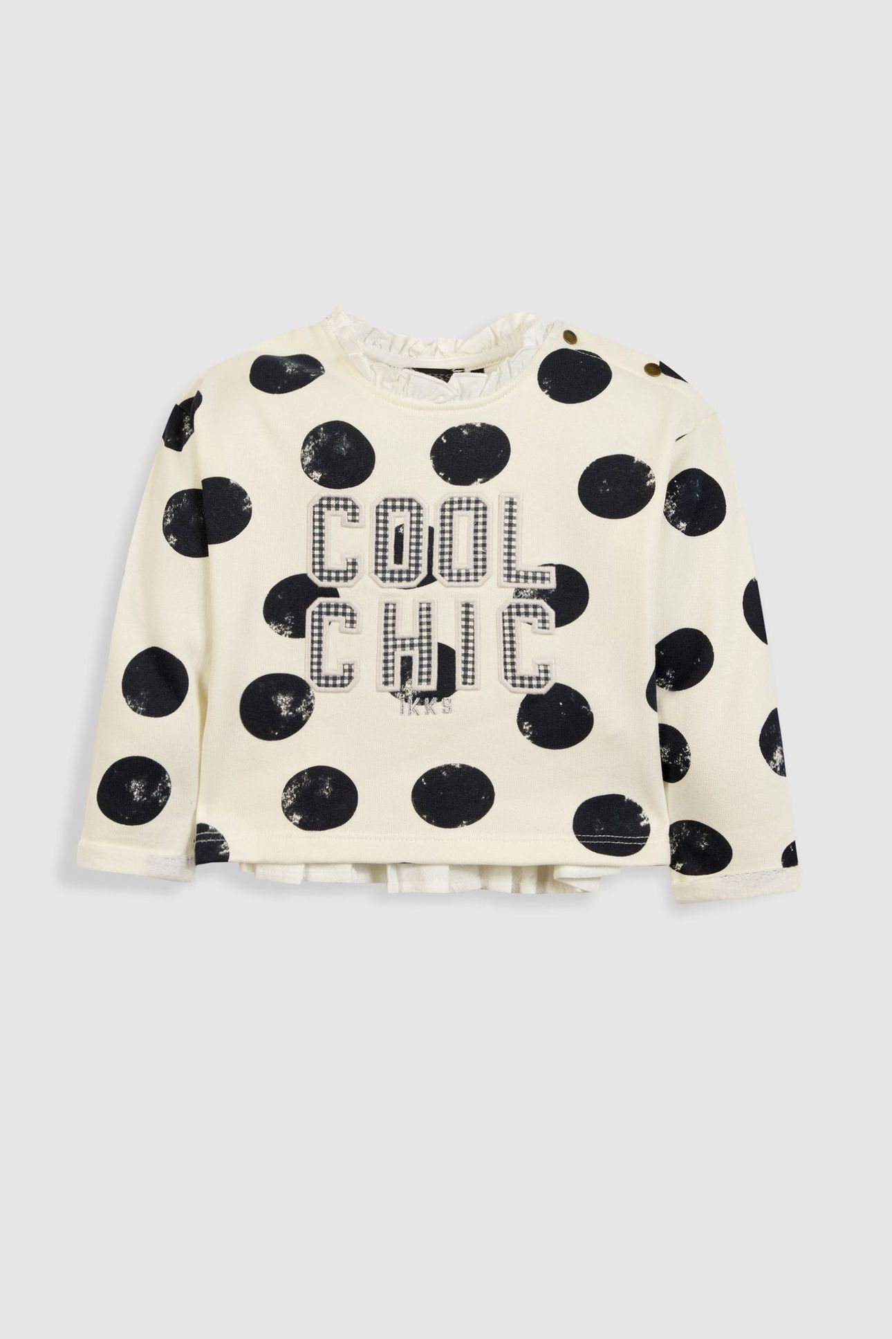 GIRLS’ ECRU ORGANIC COTTON SWEATSHIRT, XL DOTS, SLOGAN 1