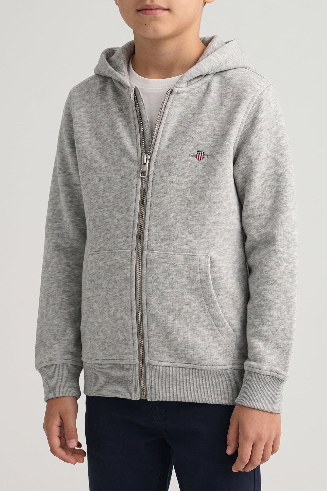 KIDS UNISEX SHIELD ZIP HOODIE LIGHT GREY MELANGE 1
