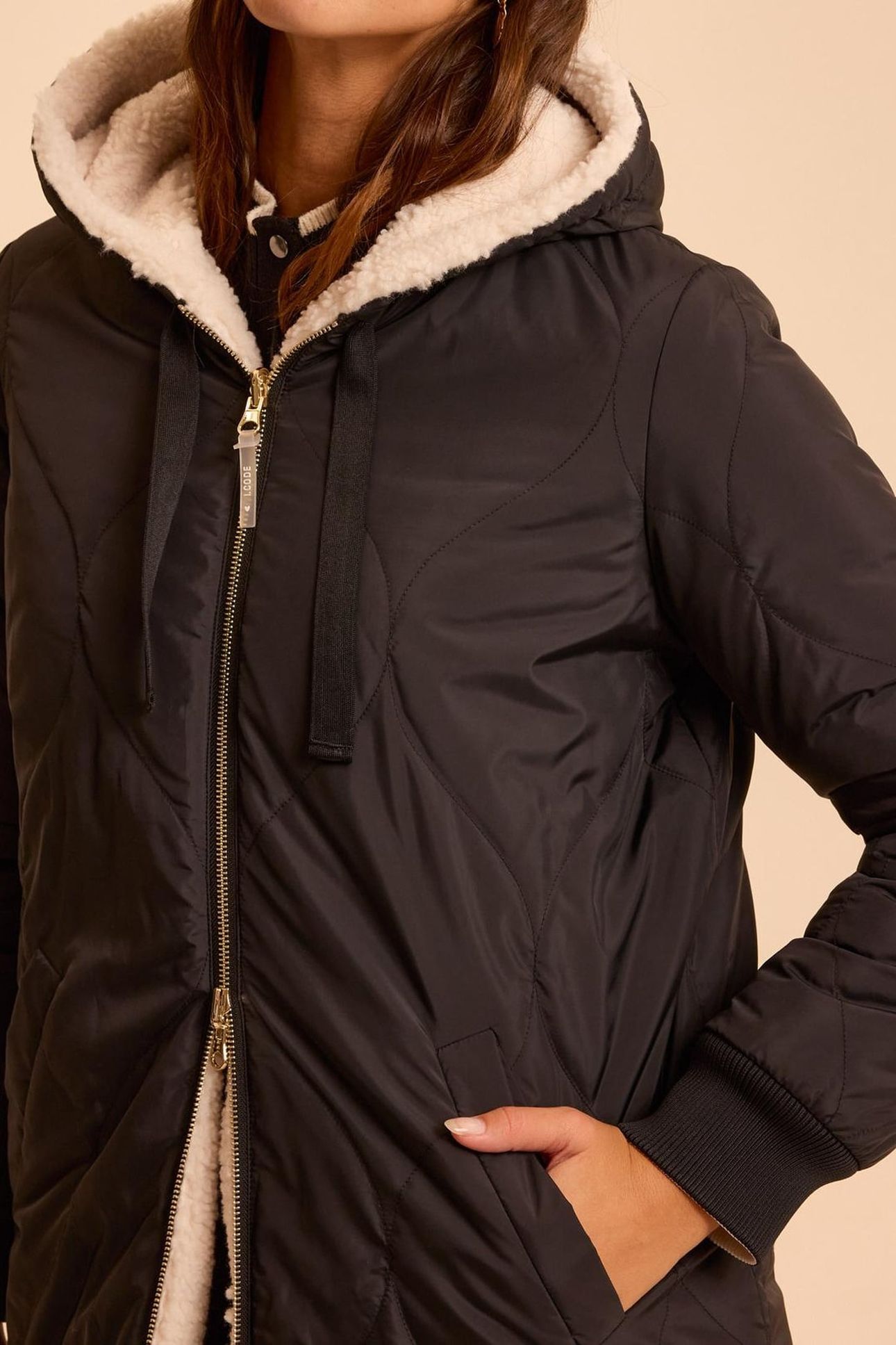 BLACK NYLON/ECRU SHERPA REVERSIBLE PARKA 8