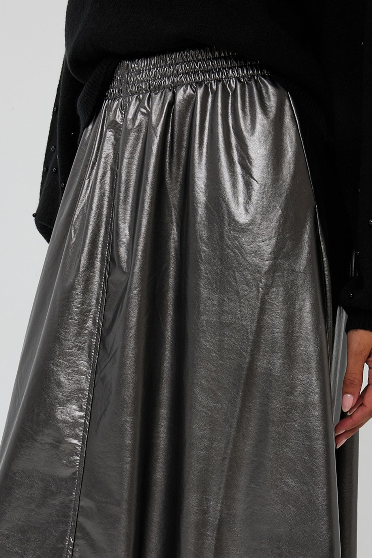 SKIRT LONG METALLIC PU GREY 7