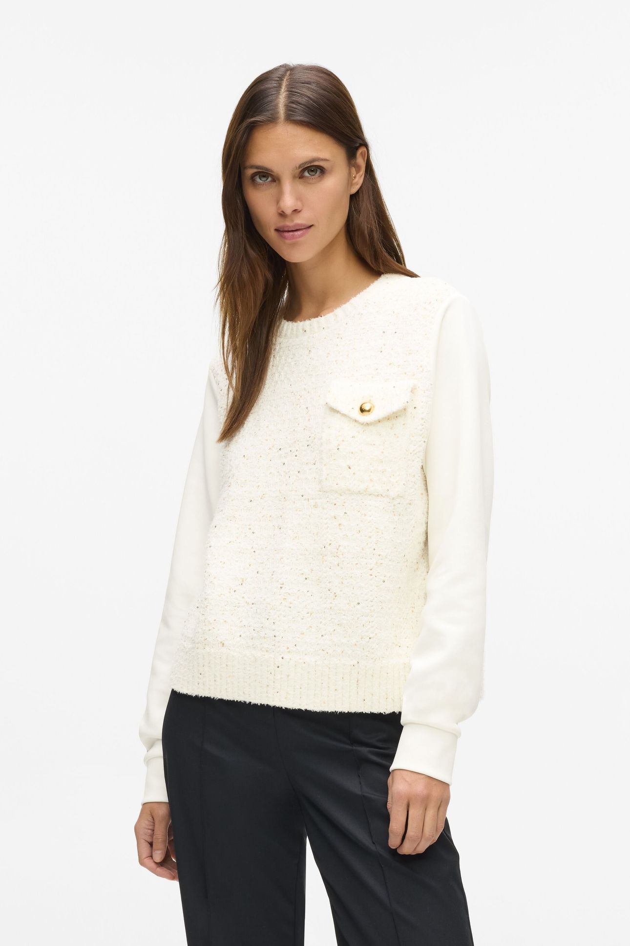BOUCLE KNIT MIX SWEATSHIRT CANNOLI CREAM 1