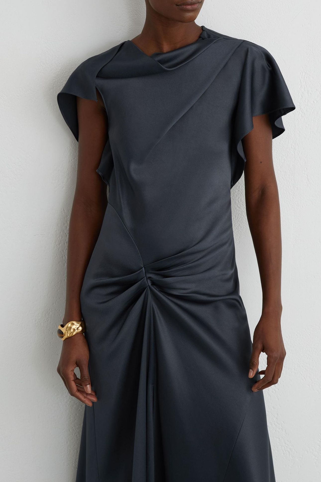 SATIN DRAPE DETAIL MIDI DRESS SLATE GREY 4