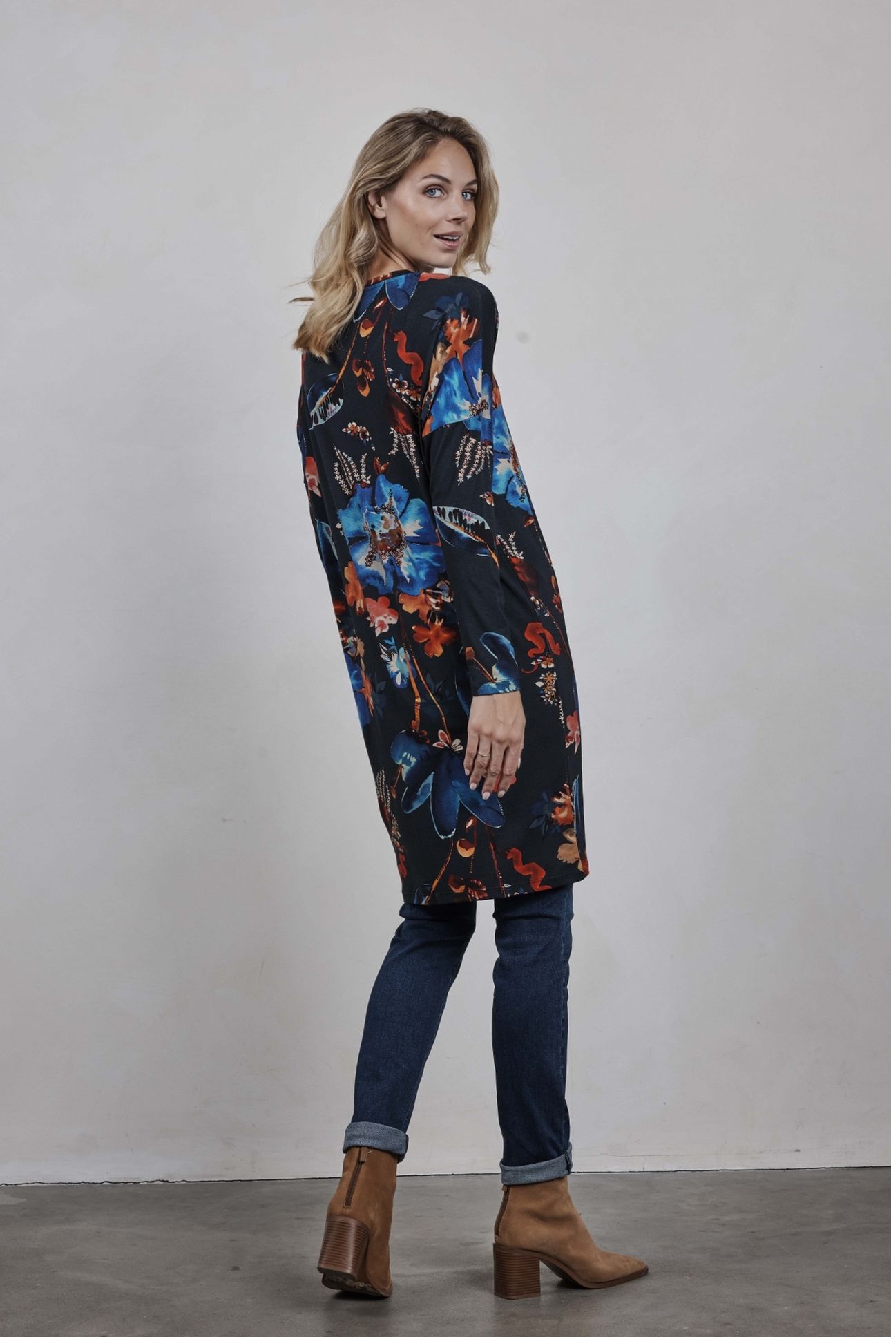 LOOSE DRESS INDY PRINT DARK BLUE WATERSIDE M PRINT 3