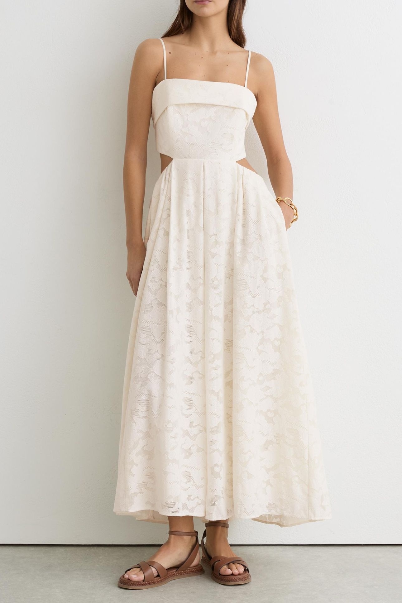 LACE CUT OUT MAXI DRESS CREAM 1