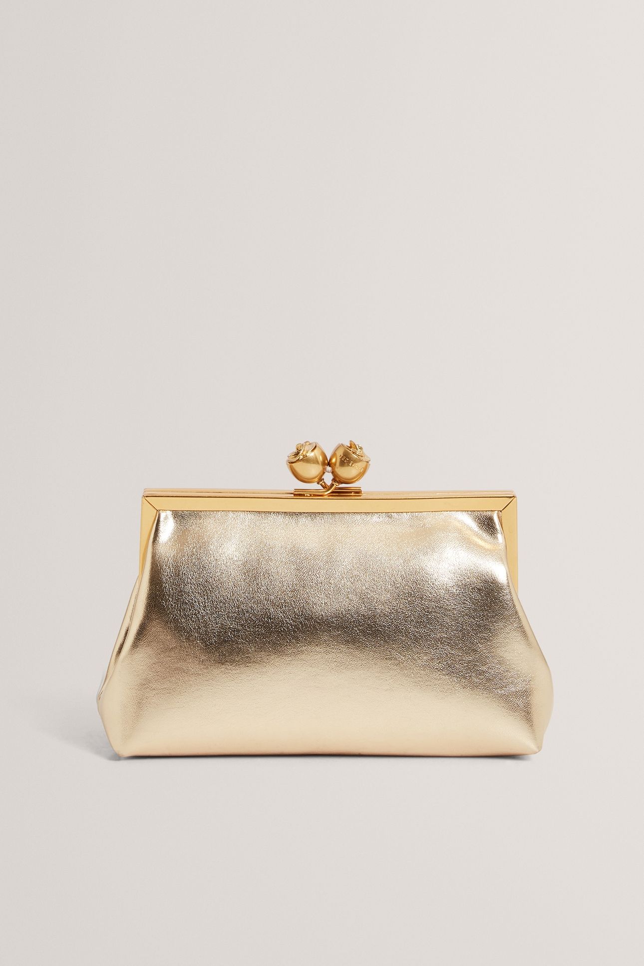 ROSE DETAIL LEATHER METALLIC CLUTCH BAG GOLD-COL 1