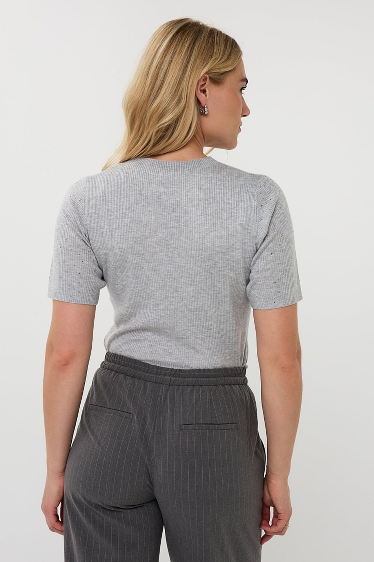 TOP RIB S/SLVE STUDS LIGHT GREY MELANGE 3