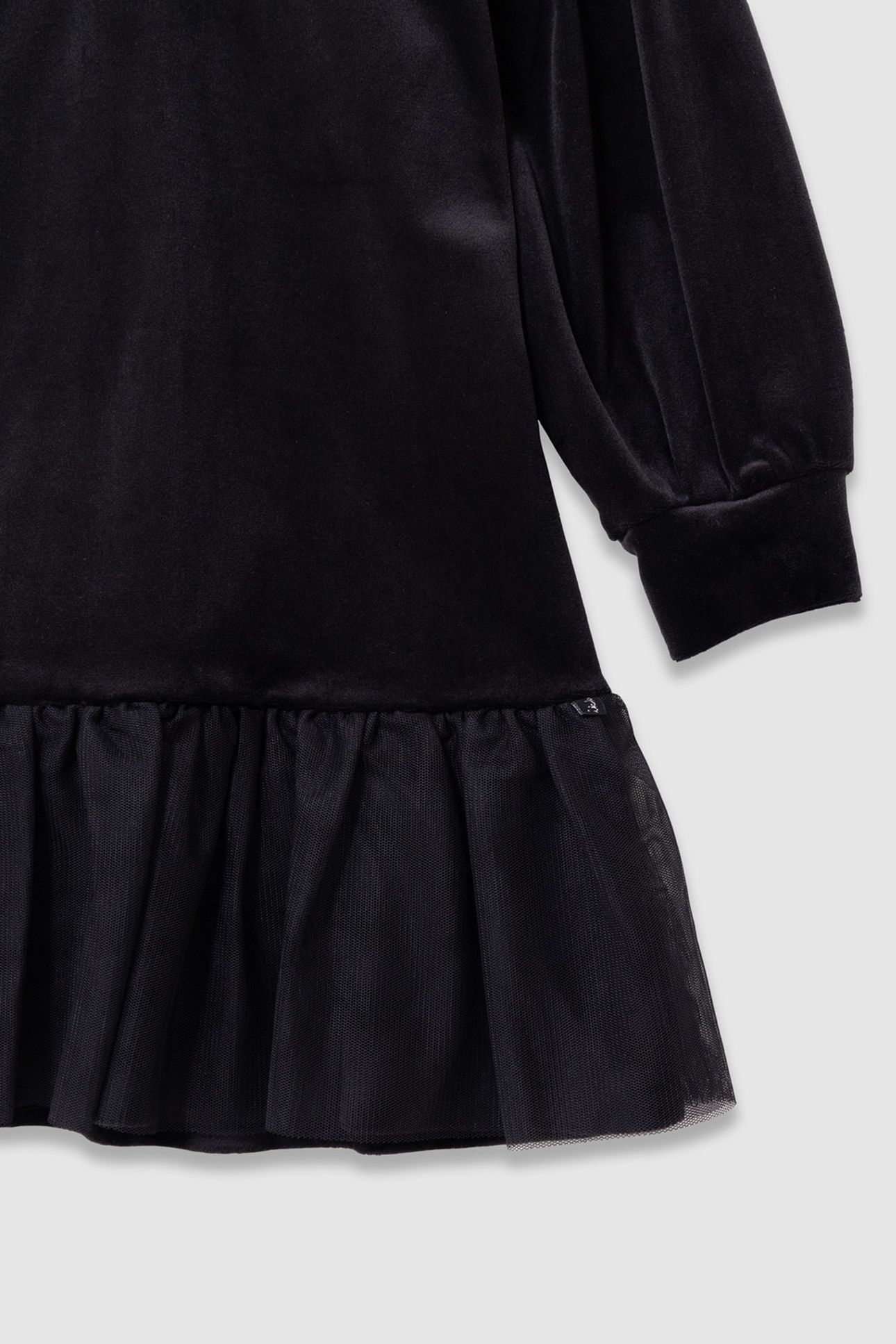 GIRLS’ BLACK EMBROIDERED VELVET DRESS WITH TULLE RUFFLES 7