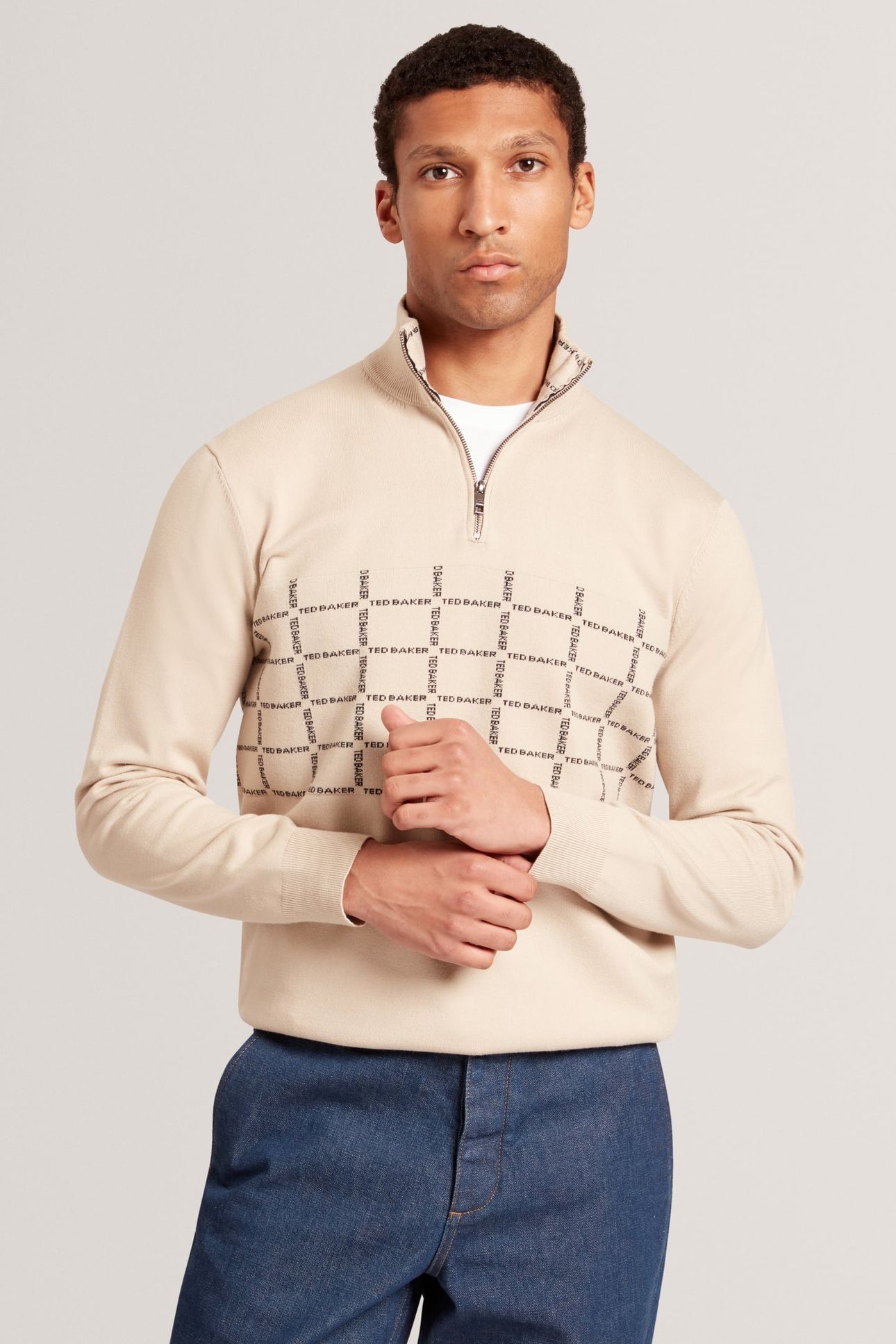 LS BRANDED CHECK HALF ZIP TAUPE 1
