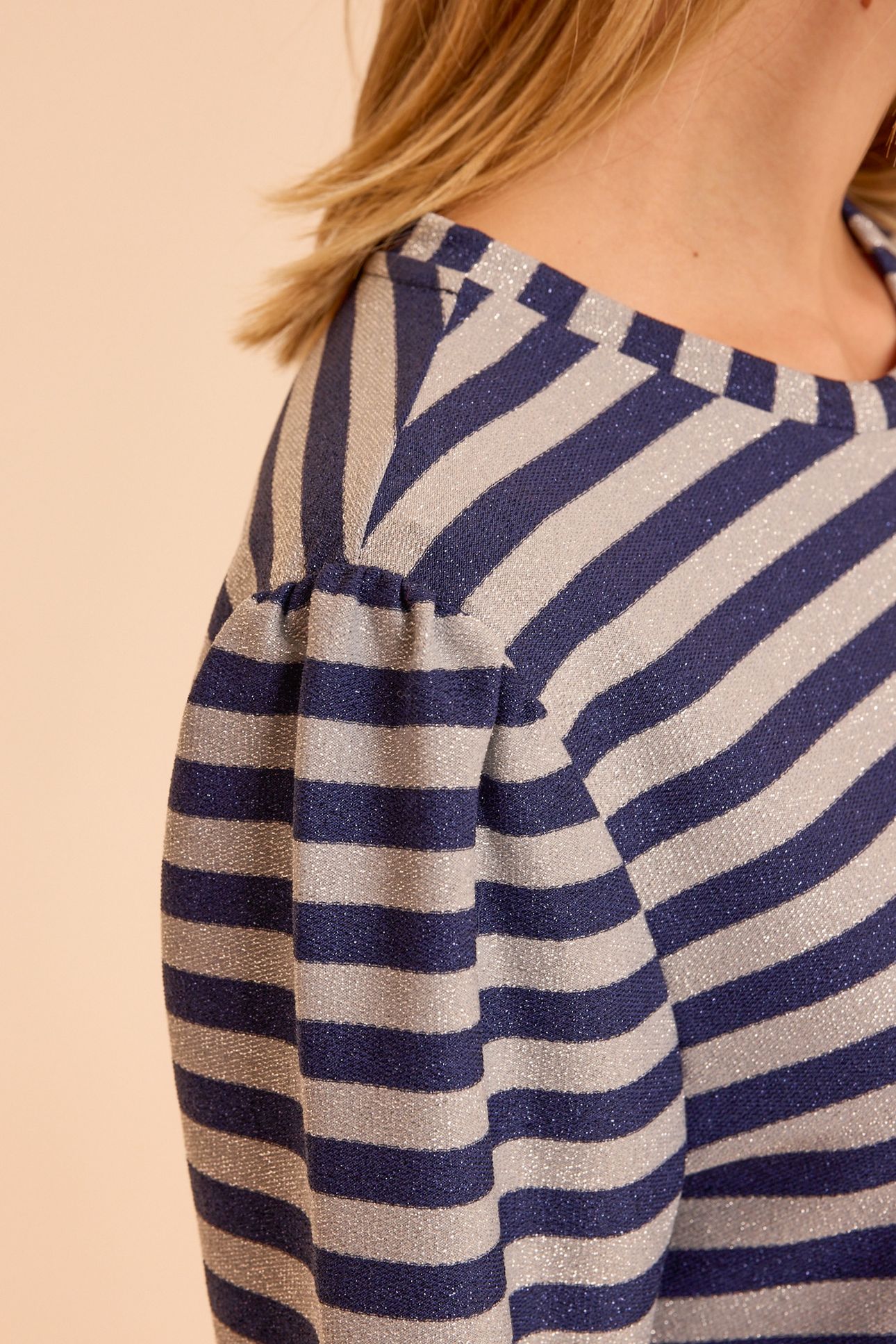 NAVY DRESS WITH GREY LUREX STRIPES 7